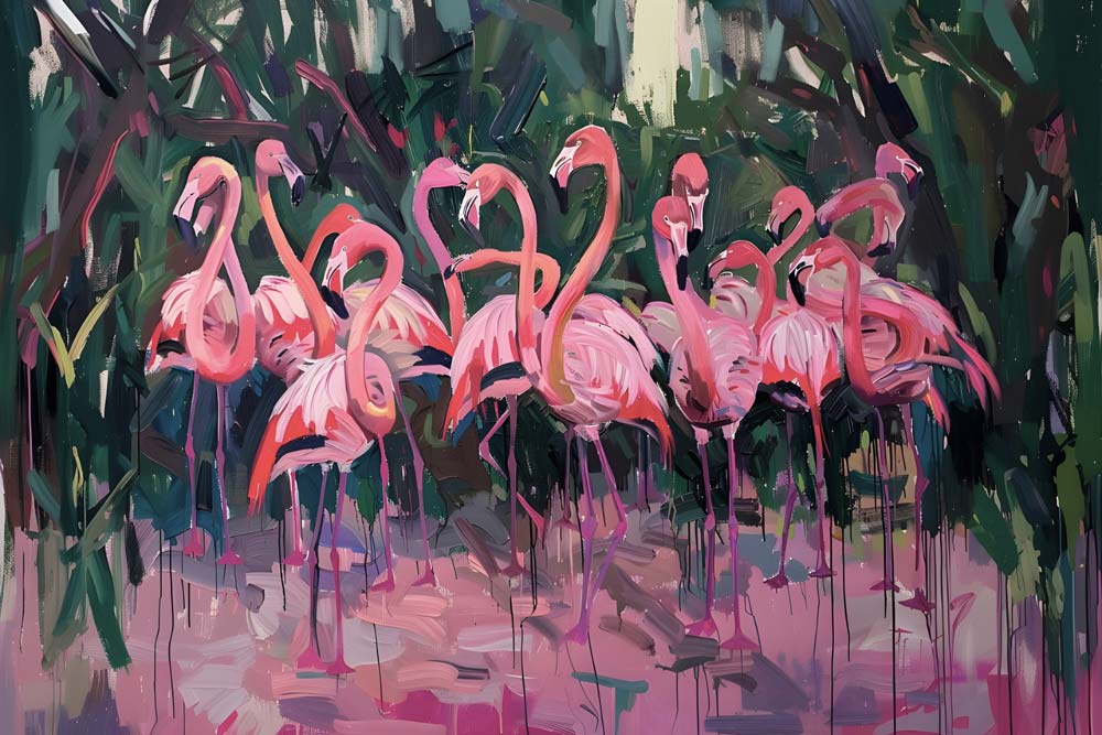 Flamingo Grace in Pink Maximalist Animals Wall Art