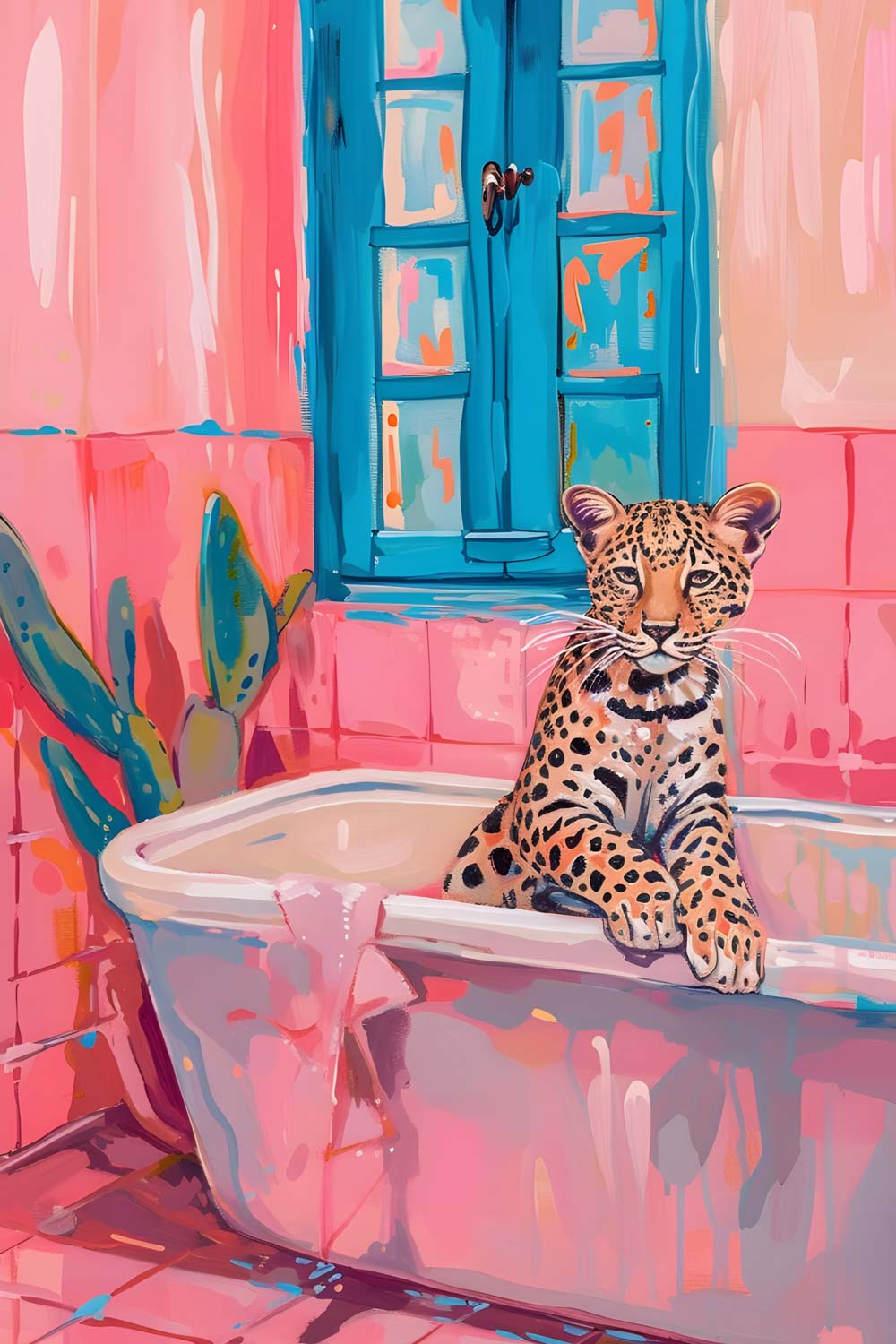 Leopard in Bathtub Maximalist Animals Wall Art