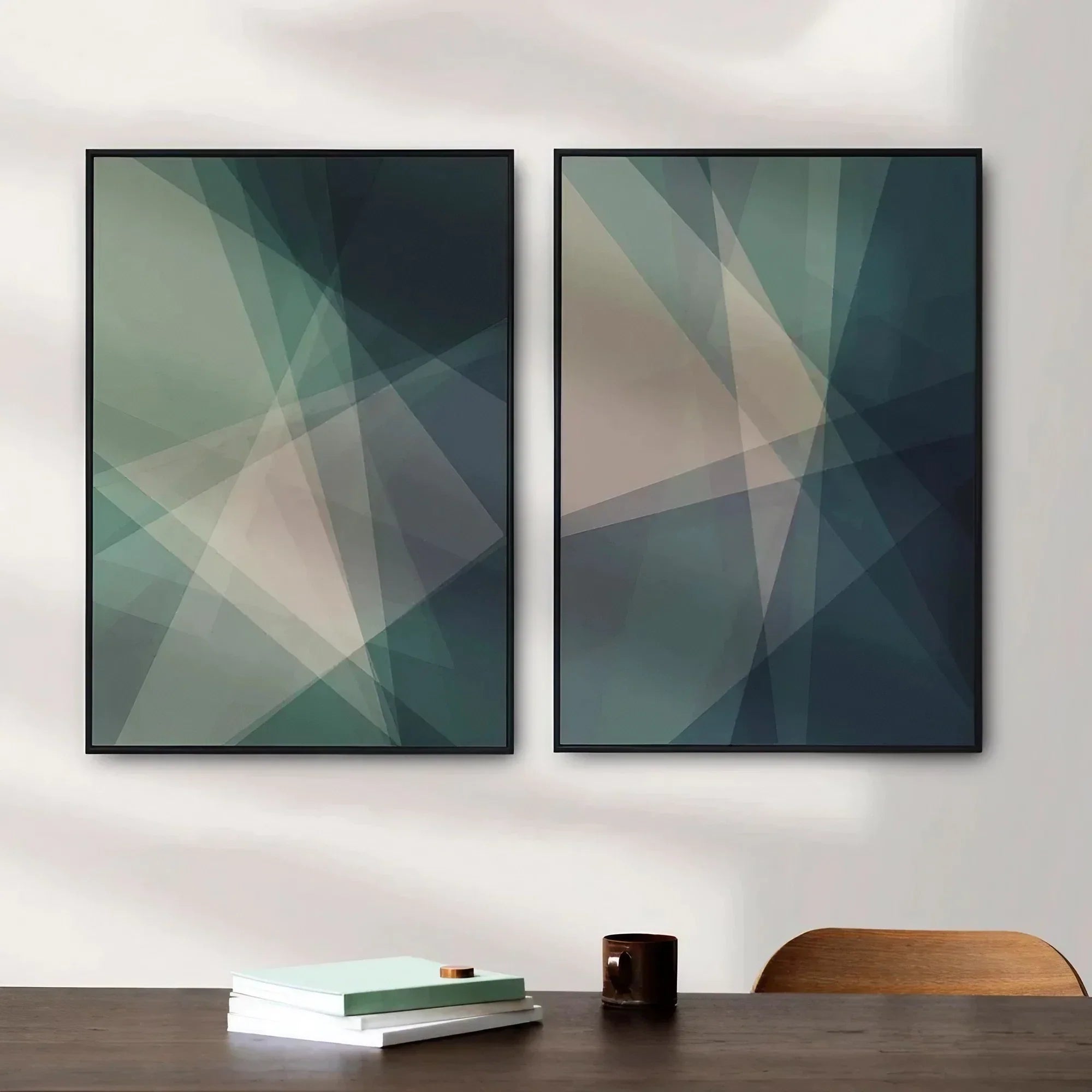 Green Geometric Art Set of 2 Green Living Room Bedroom Wall Frame