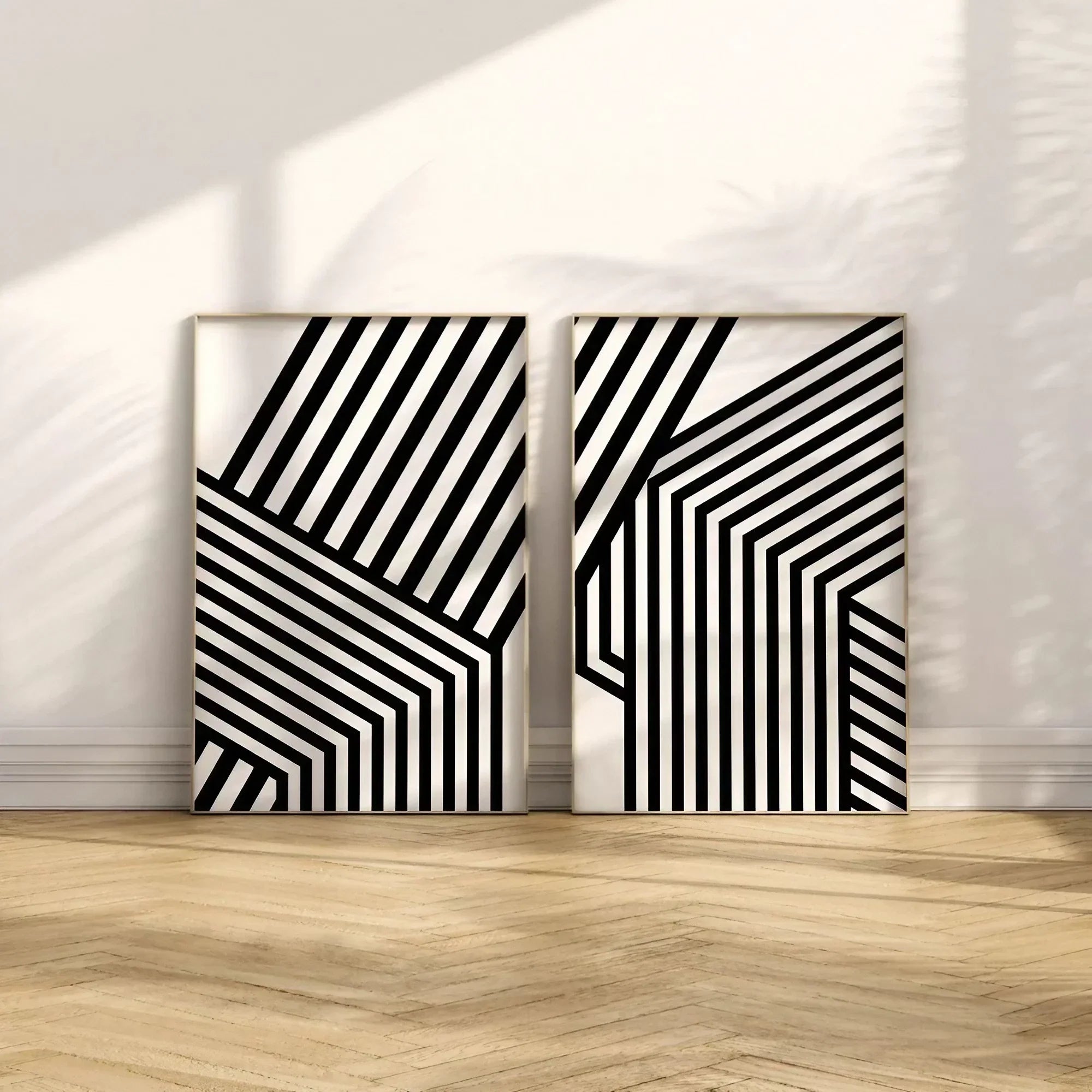 Modern Black & White Wall Art Minimalist Set of 2 Wall Frmae