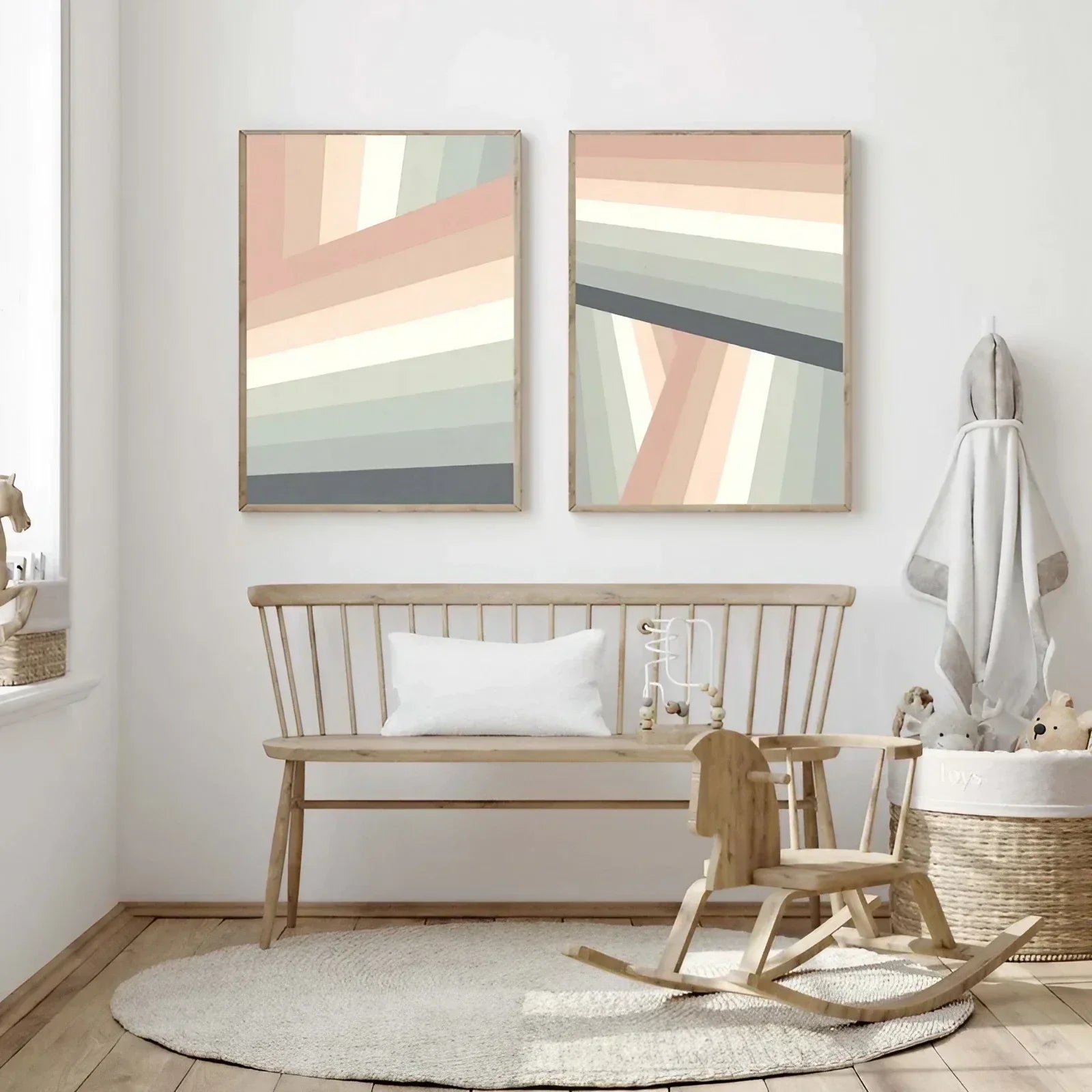Boho Rainbow Nursery Art Set of 2 Neutral Rainbow Decor Large Wall Decor Wall Frame