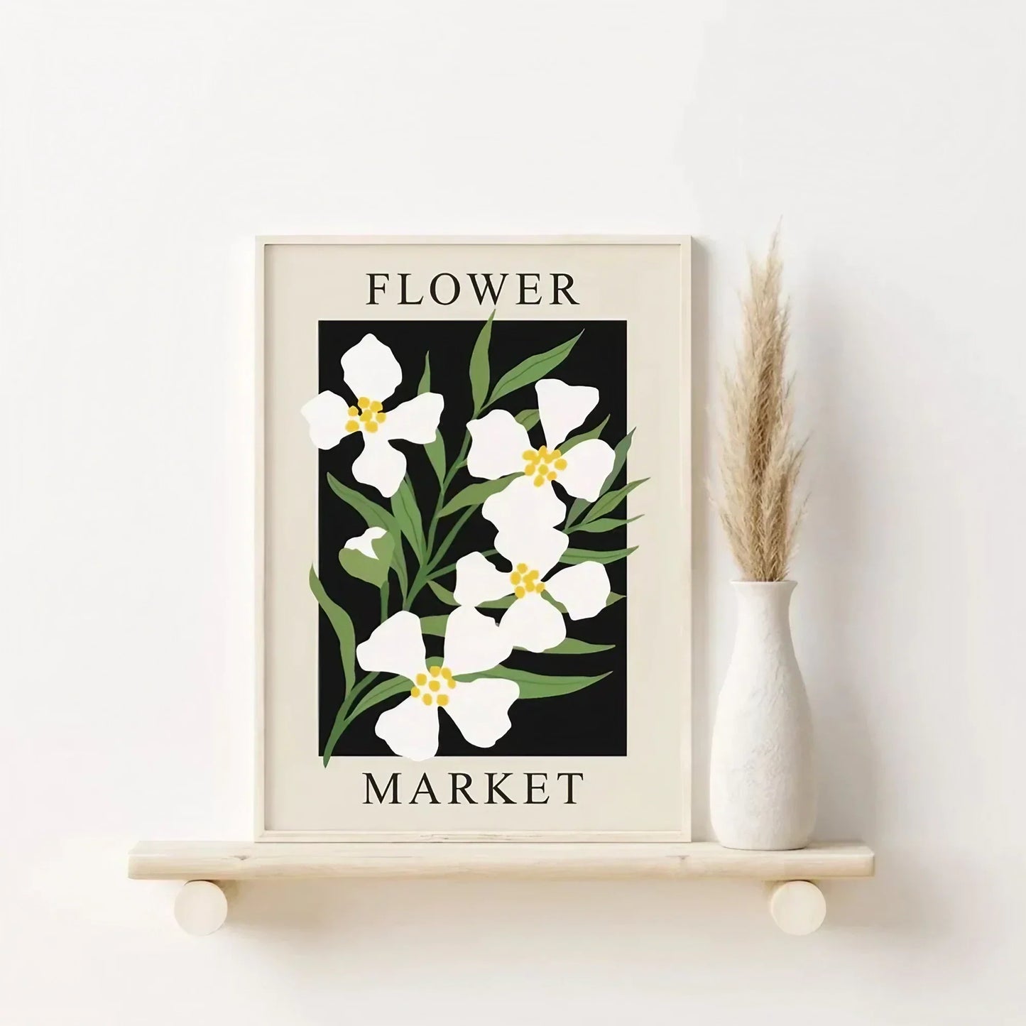 Black Beige White Floral Wall Decor Frame