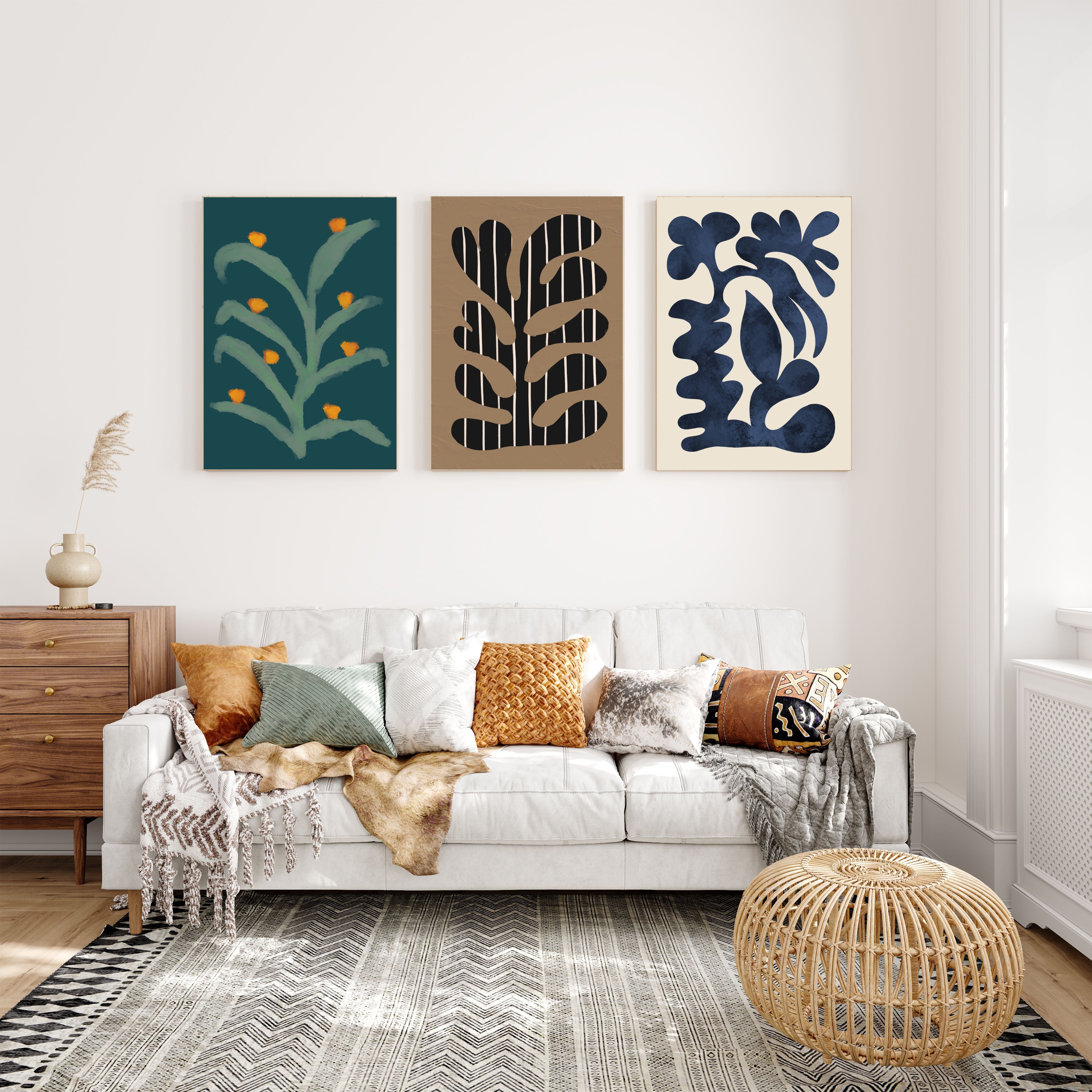 Botanical Notes – Vibrant Eclectic Abstract Wall Art Set of 3