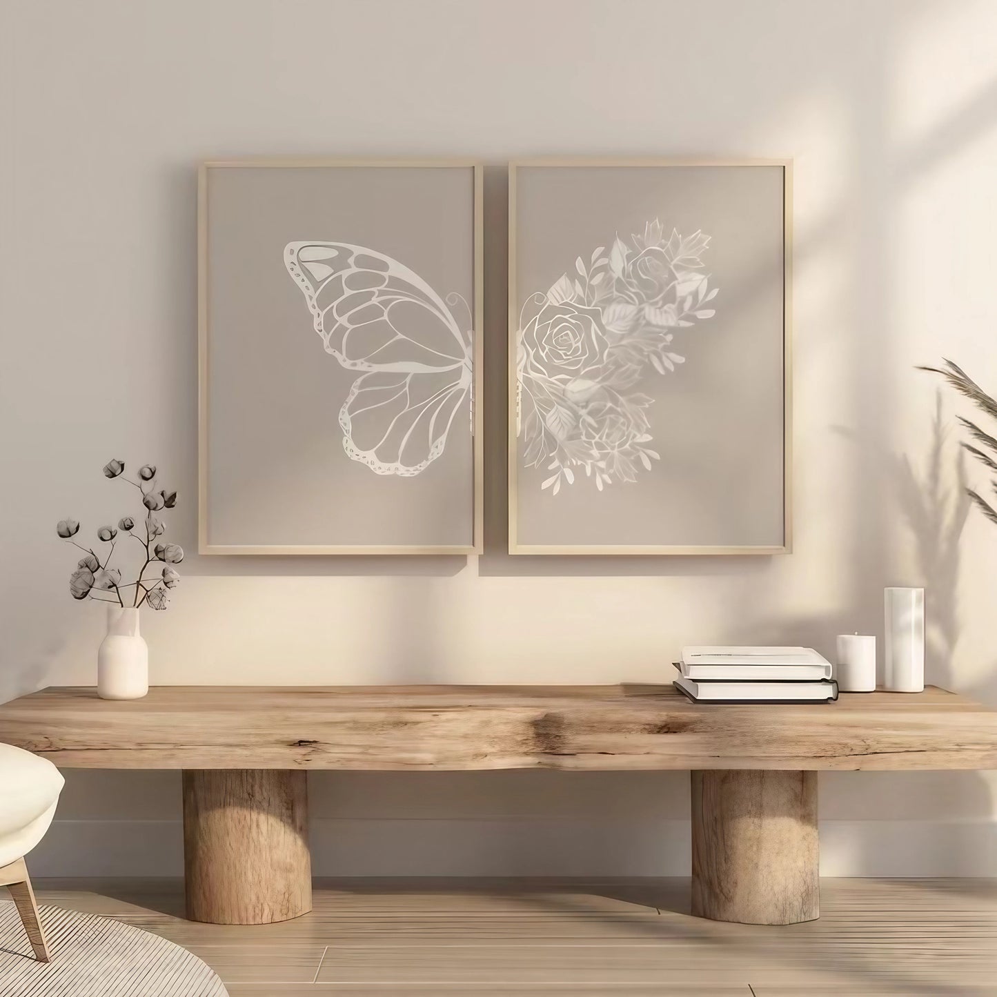 Butterfly Grey Modern Wall Art Set of 2 Wall Frames
