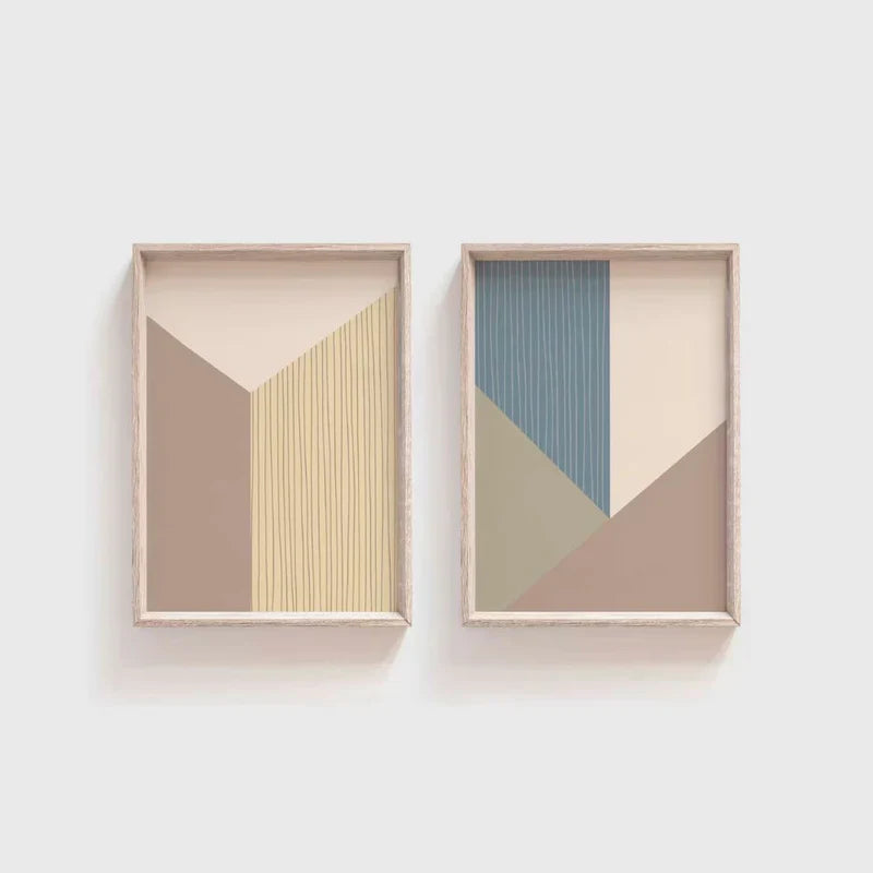 Set of 2 Boho Modern Abstract Line Art Modern Minimal Wall Frame
