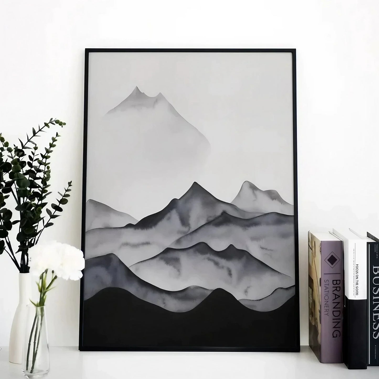 Watercolor black mountains minimalist abstract Wall Frame