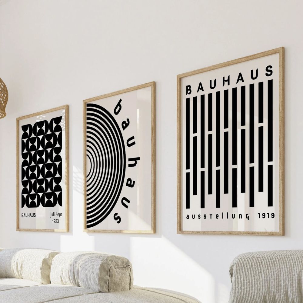 Bauhaus Set of 3 Poster Set, Bauhaus Black Geometric Gallery Wall Frame