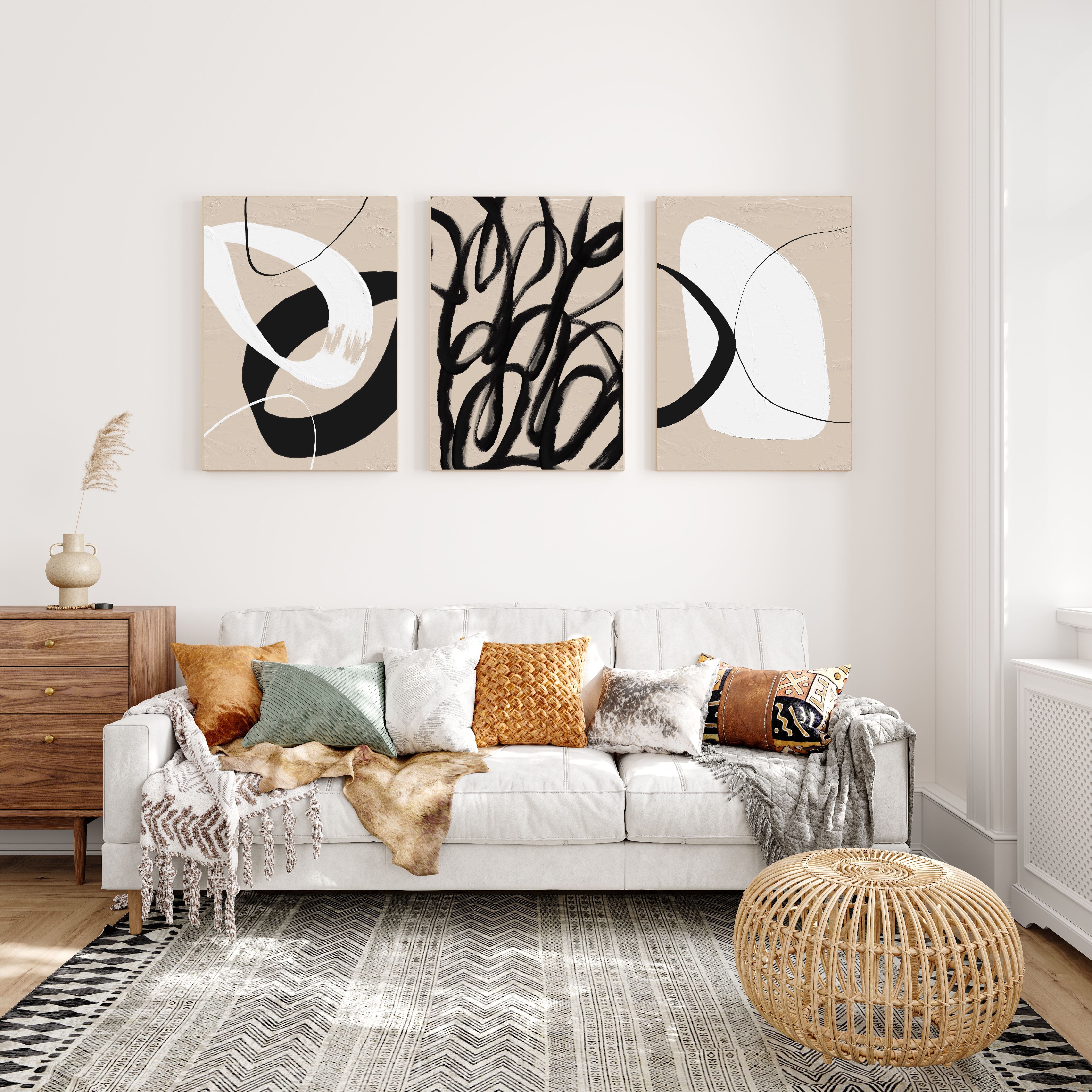 Crossings – Minimal Neutral Abstract Wall Art Set of 3