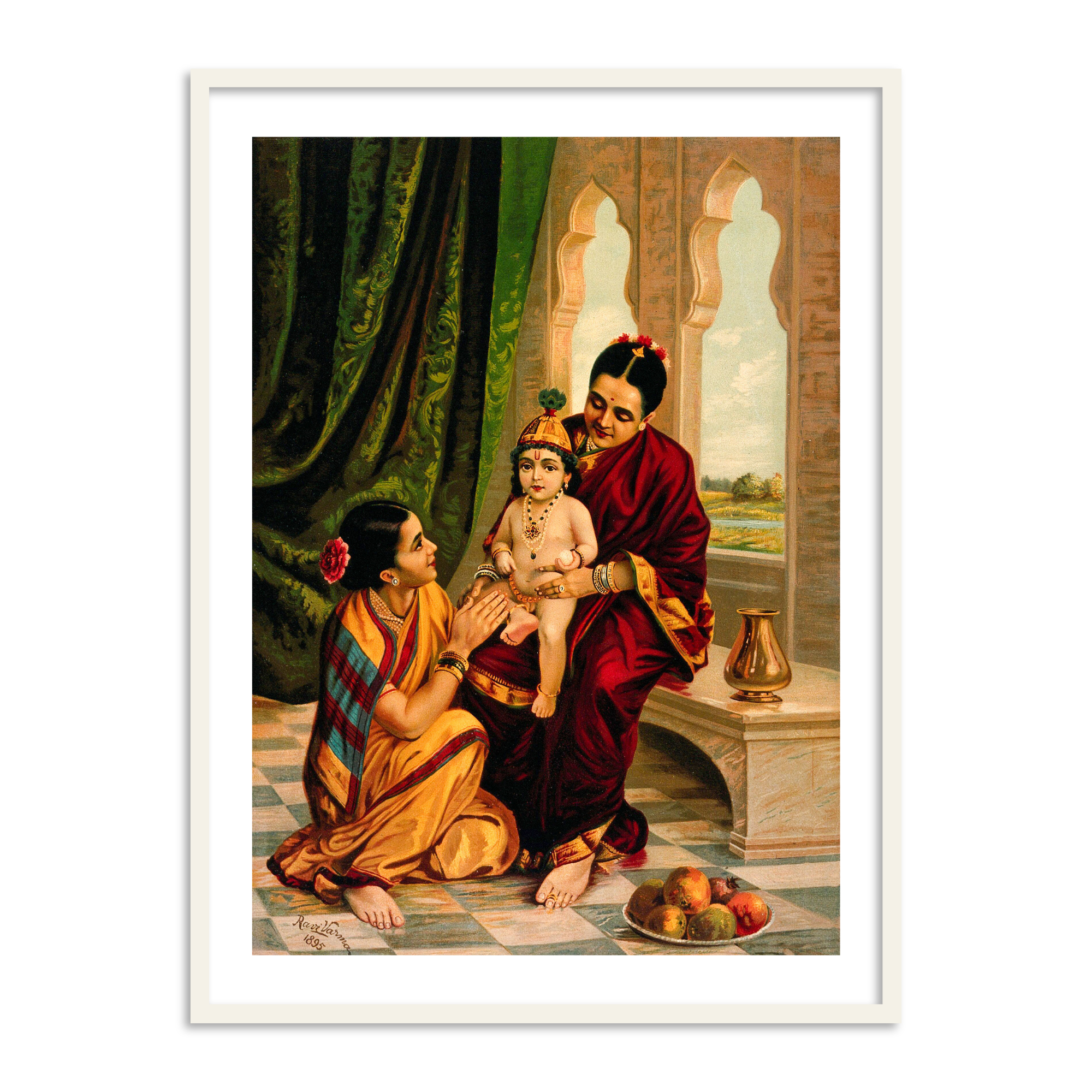 Krishna as an infant sitting on Yashoda's lap by Raja Ravi Varma Wall Art for Home Decor