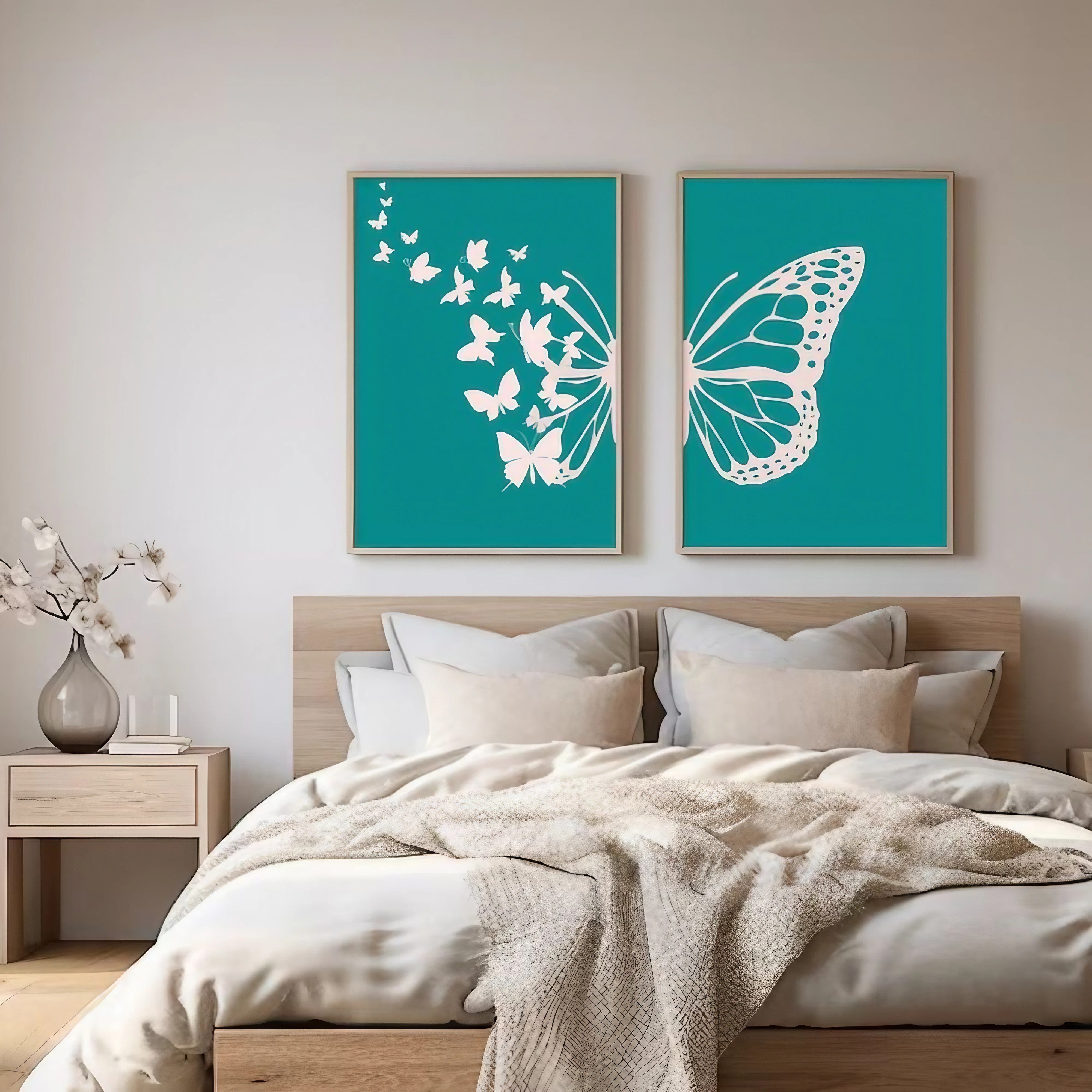 Abstract Botanical Butterfly Bedroom Wall Decor Wall Art Frames