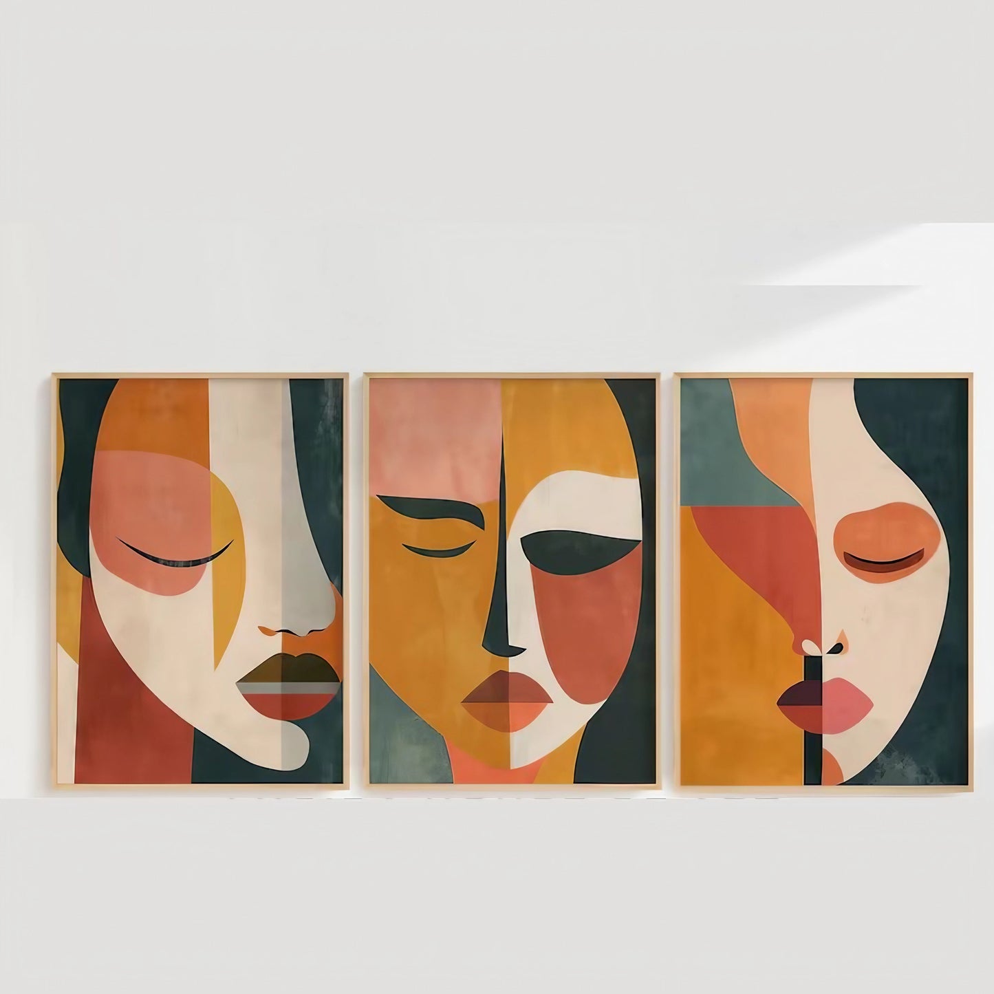Minimalist Mid Century Colorful Modern Wall Art Set of 3 Wall Frames