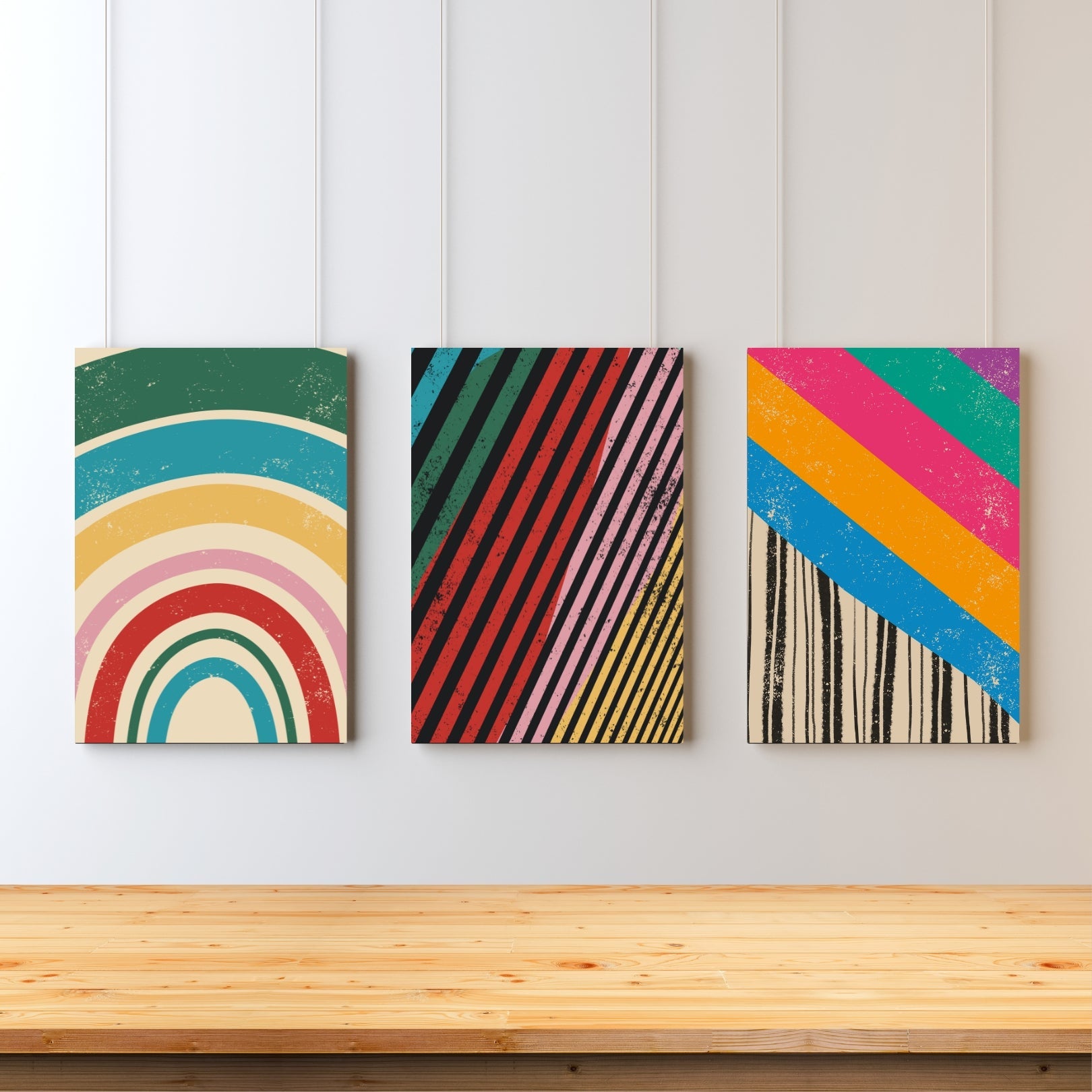 Color Parade Trio – Set of 3 Mid-Century Abstract Wall Art Prints