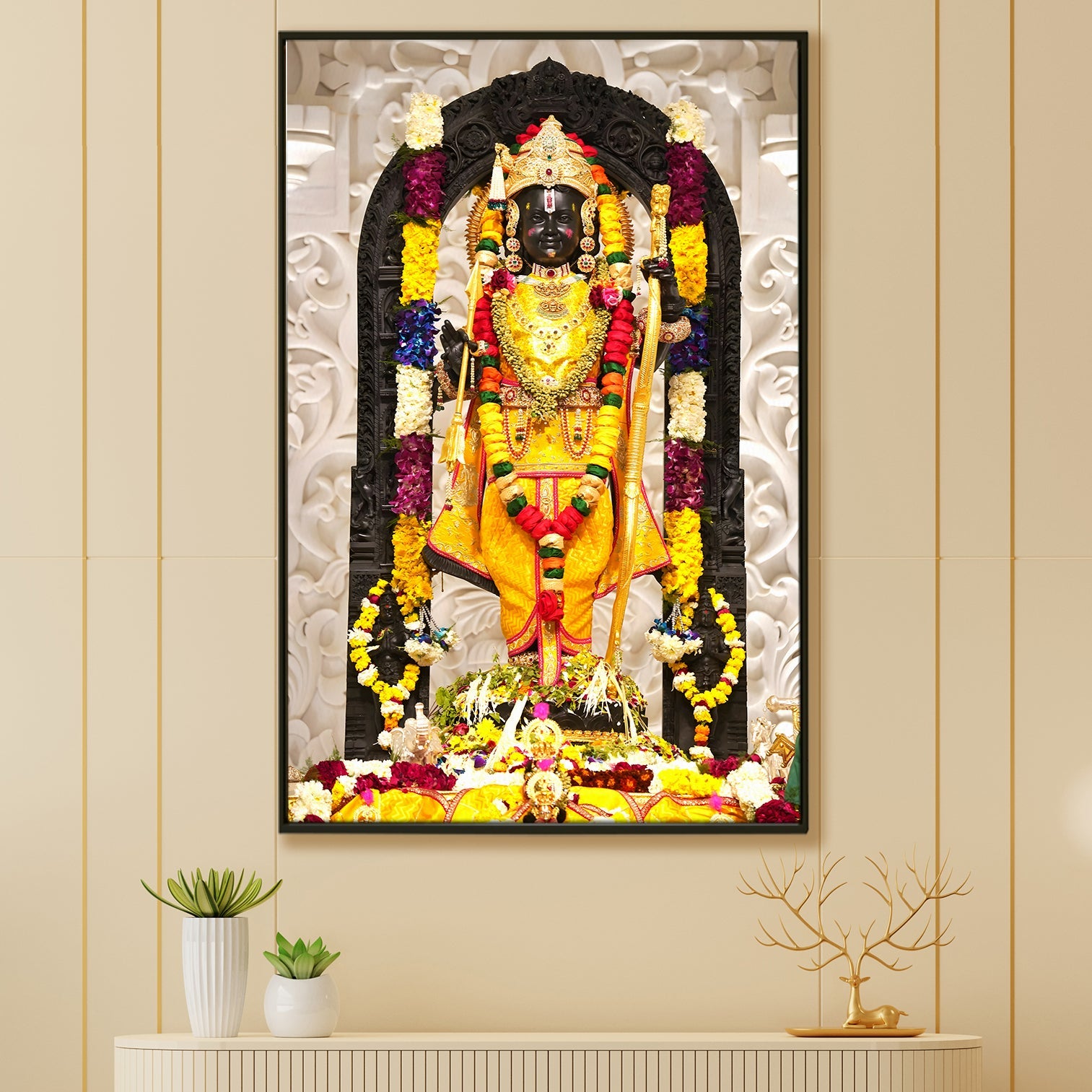 Blossoms for the Divine: A Glimpse into a Ram Lalla Painting Print Canvas Masterpiece Artwork