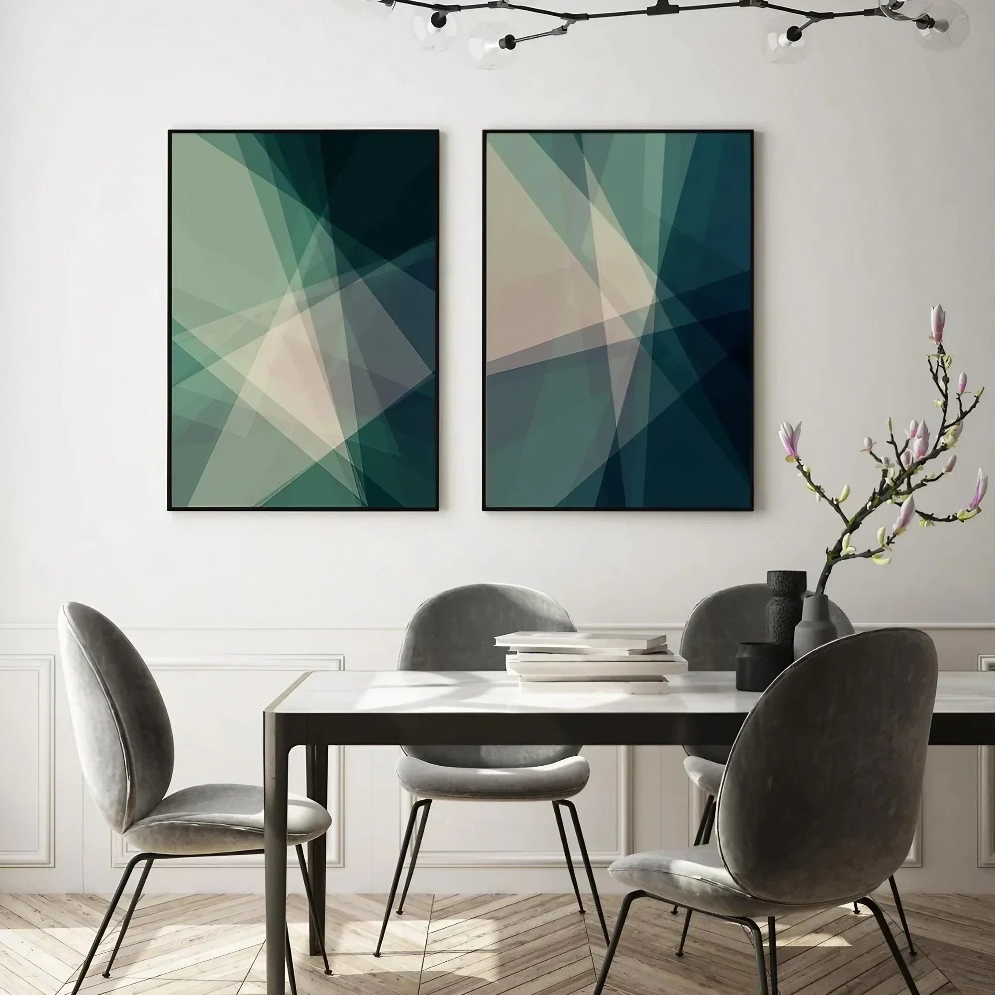 Green Geometric Art Set of 2 Green Living Room Bedroom Wall Frame