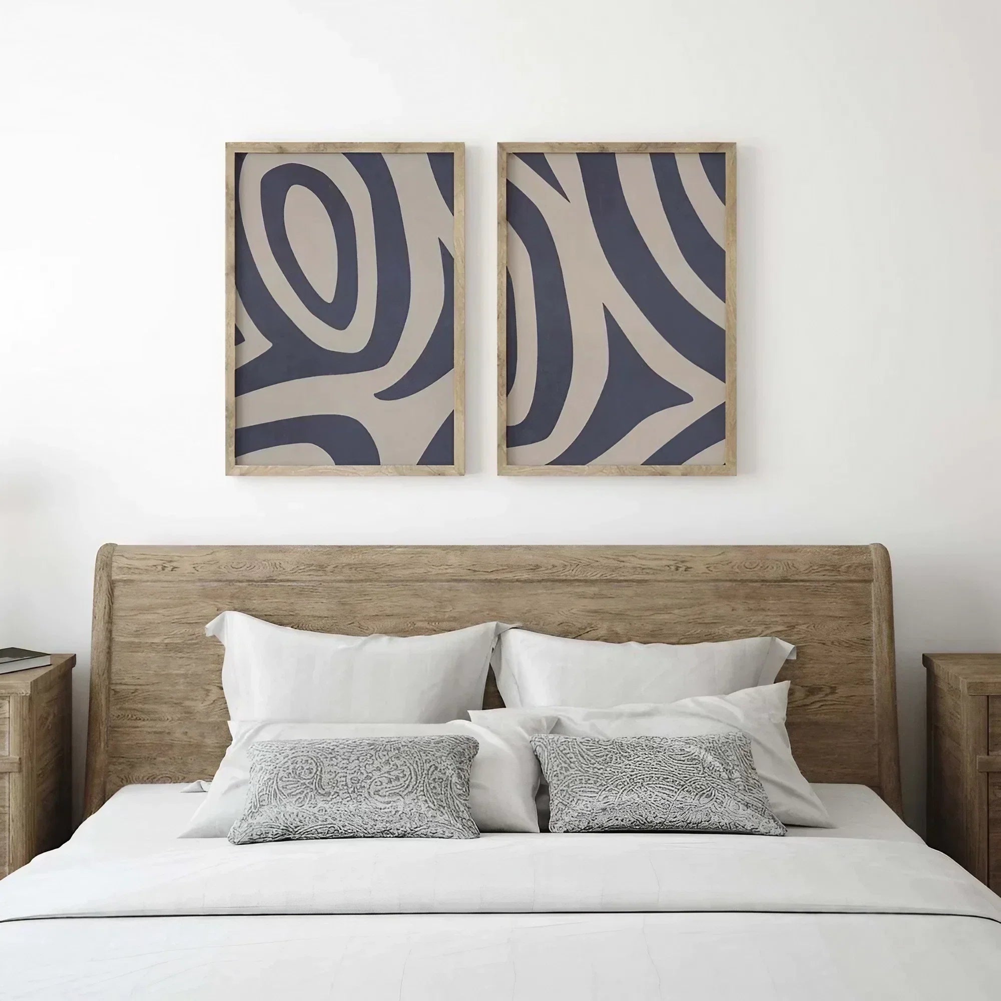 Blue Gray Abstract Art Set of 2 Tribal Pattern Decor Art Wall Frame