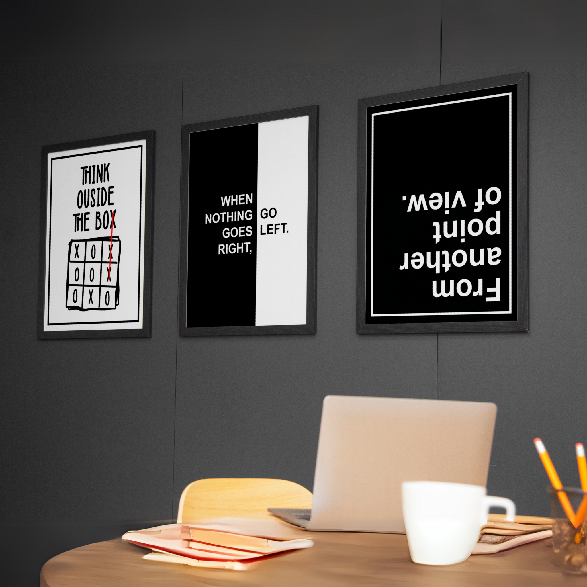 Modern Wall Art Set of 3 Black and White Wall Art Décor Wall Frame