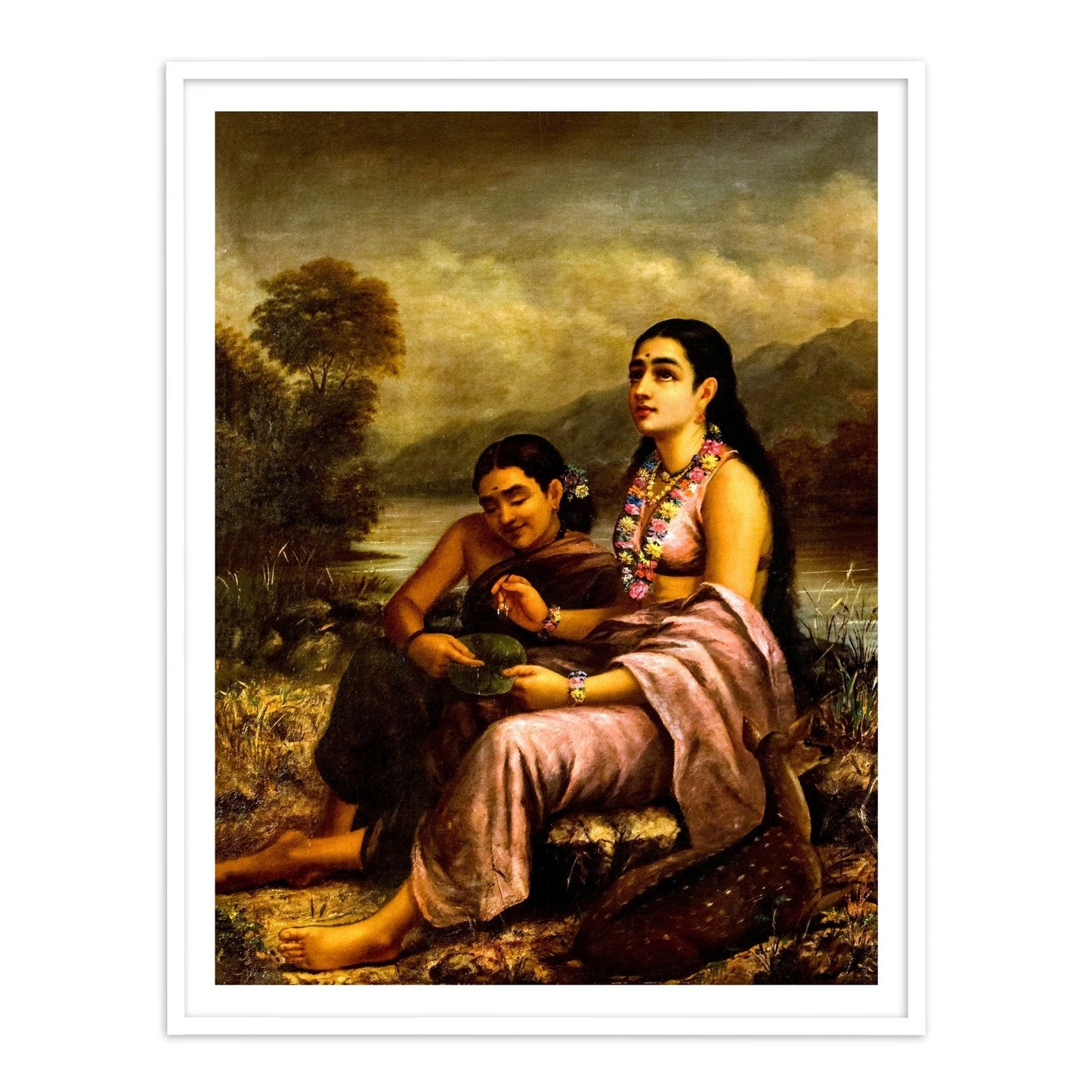 Shakuntala's love letter to King Dushyanta on a Lotus leaf by Raja Ravi Varma Wall Art for Home Decor