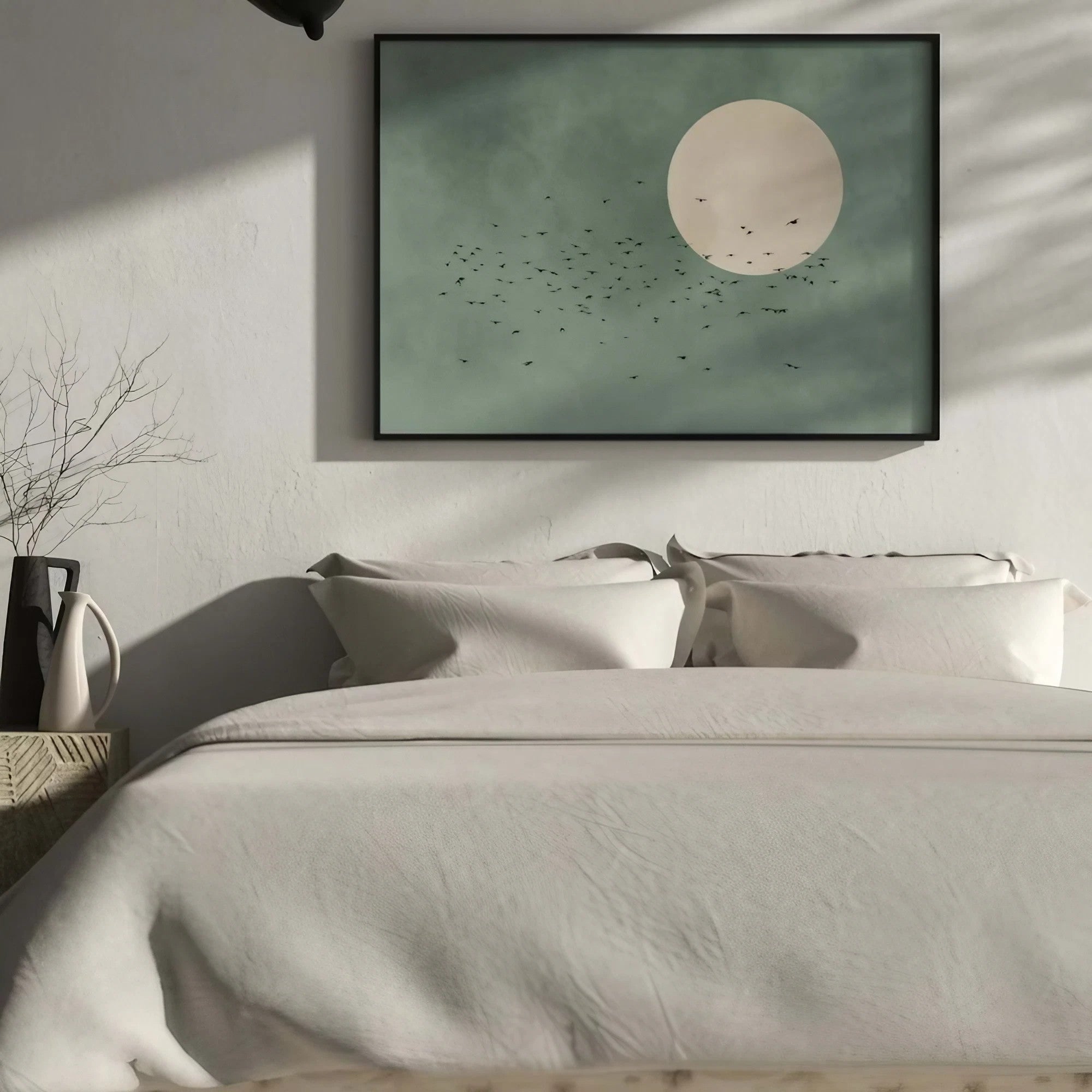 Sage Green Flying Birds And Sun Wall Art Wall Frame