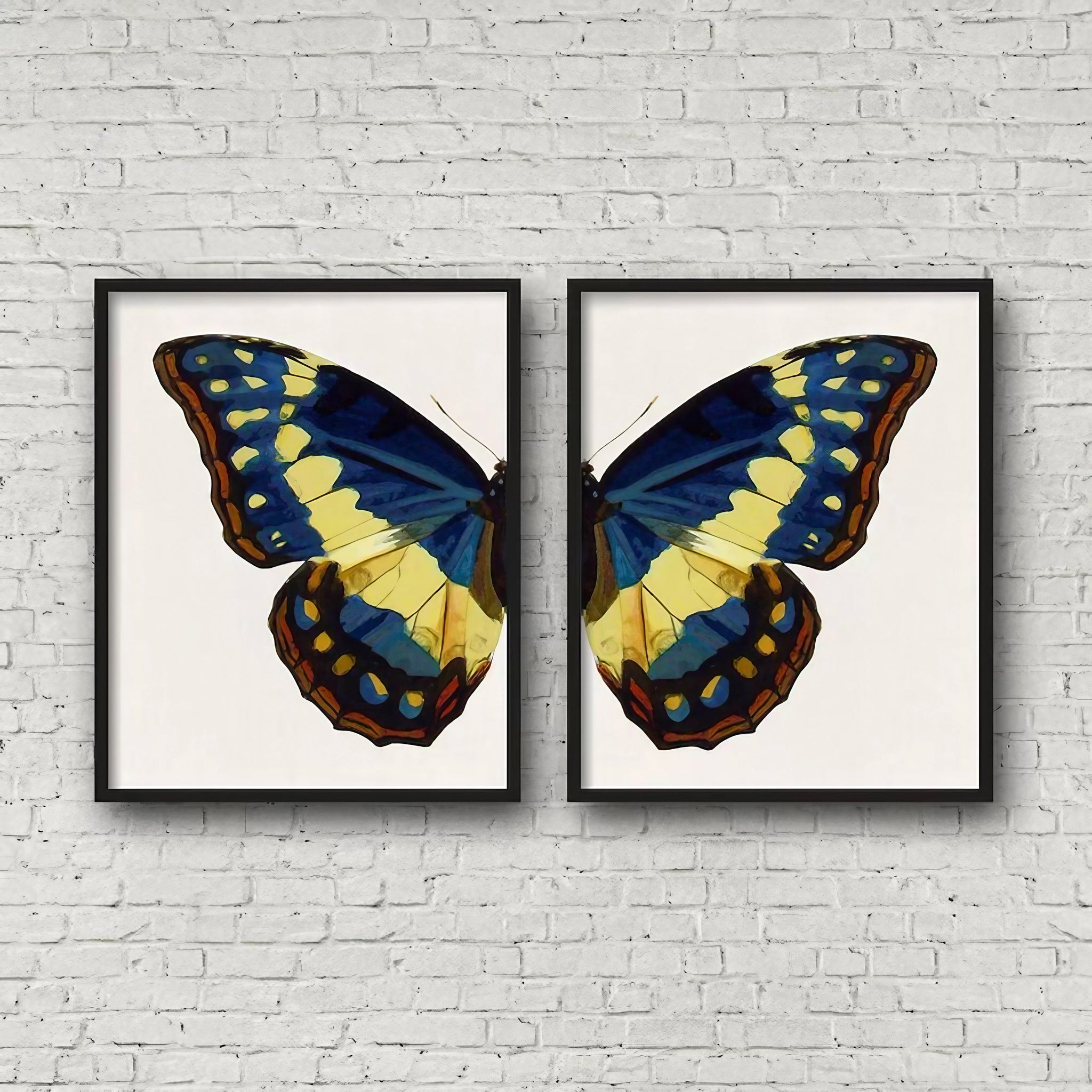 Blue And Yellow Butterfly Modern Wall Art Set of 2 Wall Frames