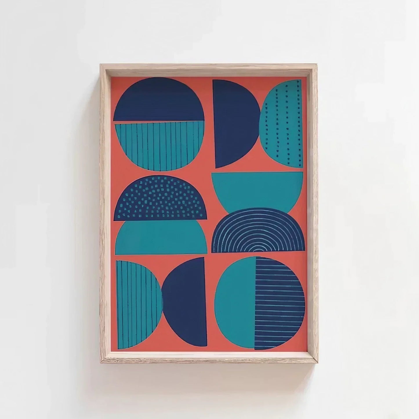 Fun Mid Century Mod Wall Art Pink and Blue Aesthetic Wall Frame