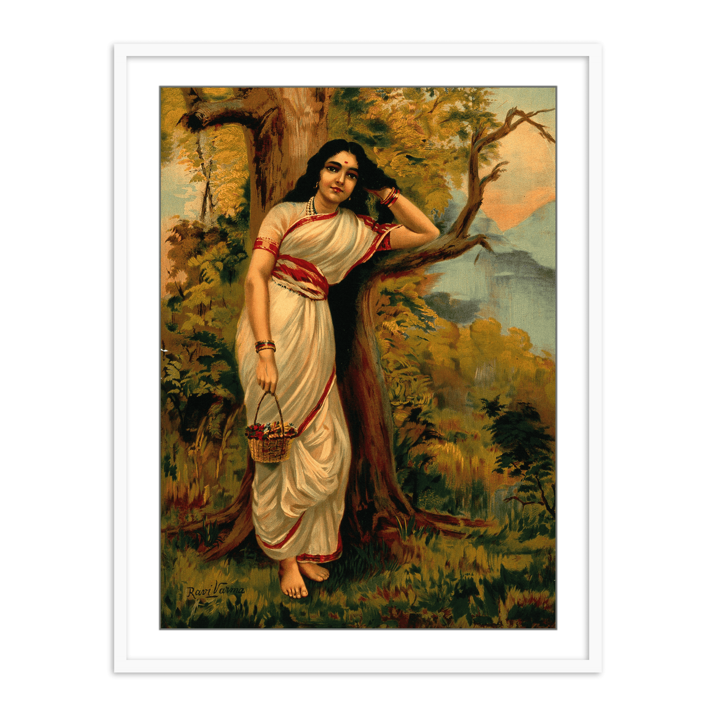 Ahalya leaning on tree by Raja Ravi Varma Wall Art Print for Home Decor India