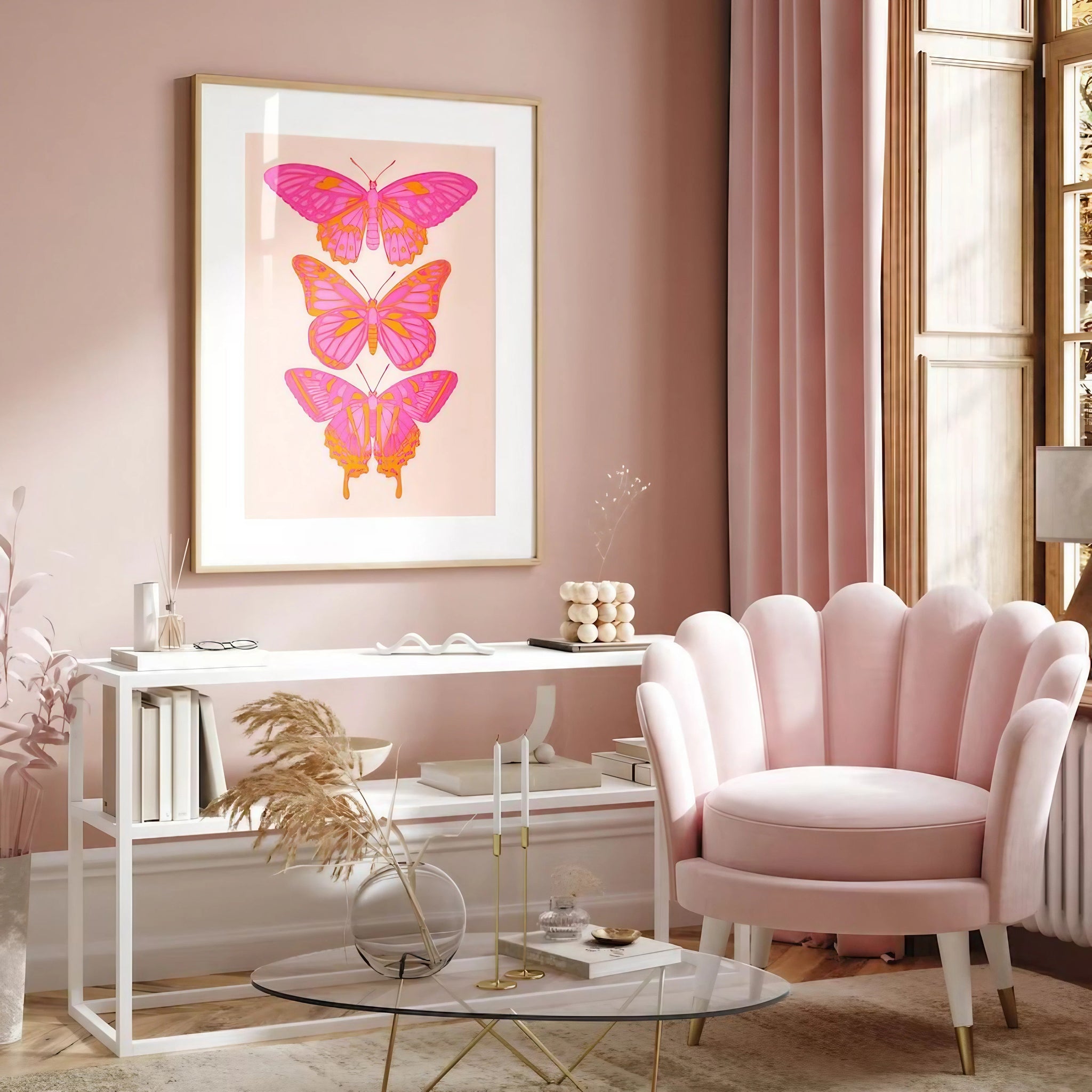 Pink Orange Butterfly Wall Art Wall Frame