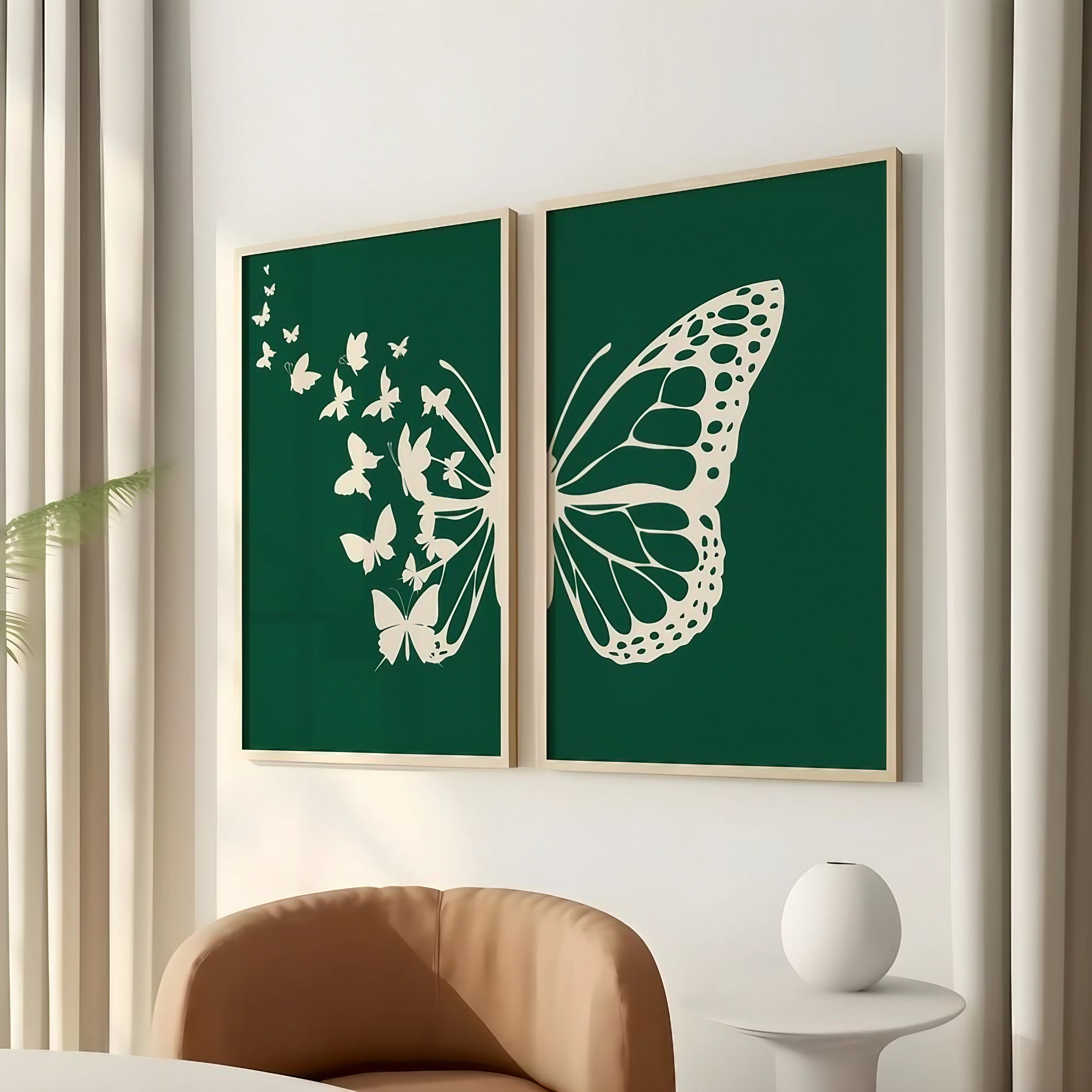 Abstract Botanical Butterfly Saga Green Bedroom Wall Decor Wall Art Frames