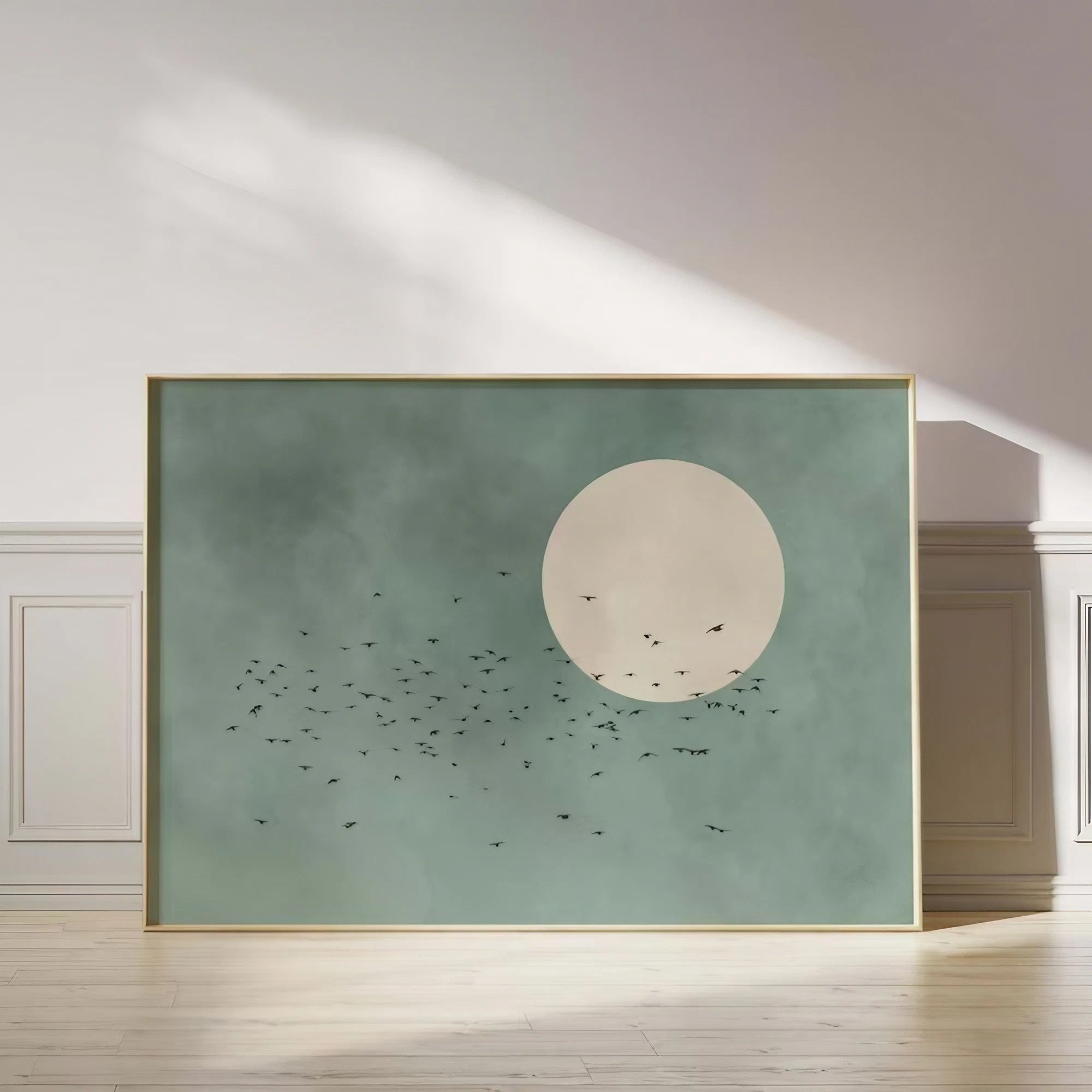 Sage Green Flying Birds And Sun Wall Art Wall Frame
