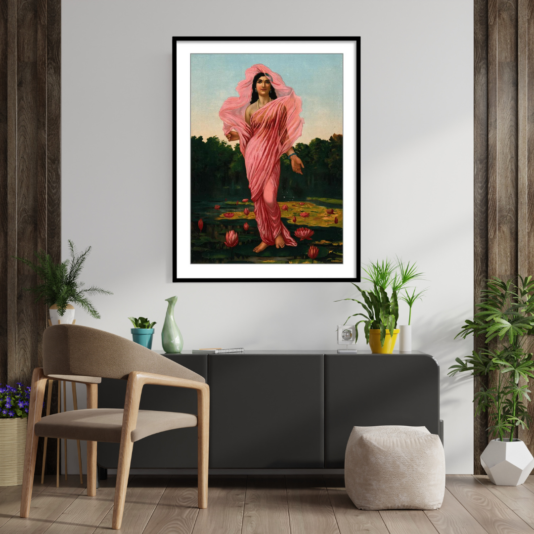 Padmini, the Lotus lady by Raja Ravi Varma Wall Art Print for Home Decor