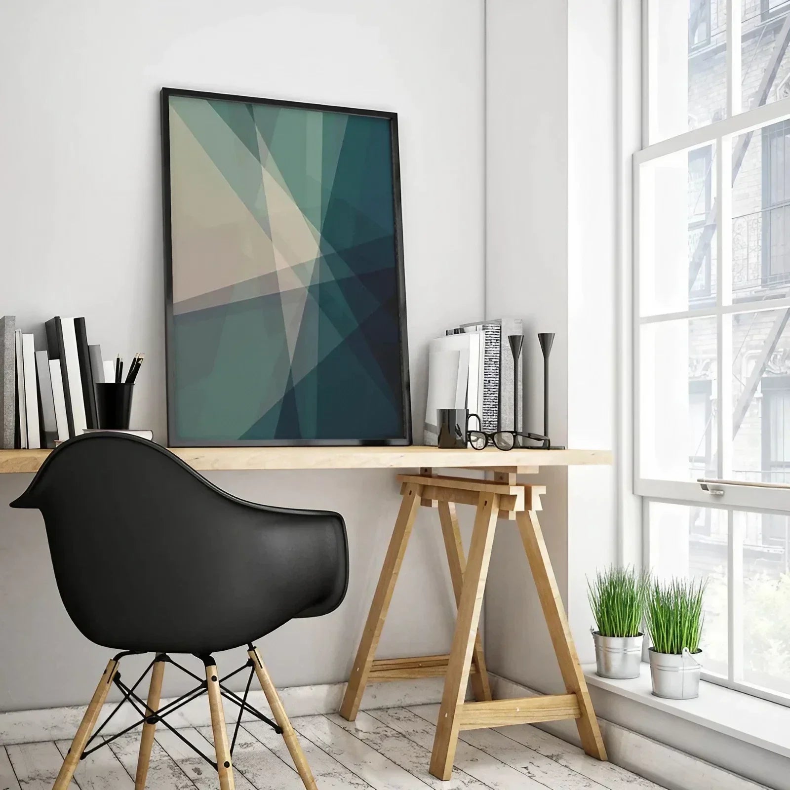 Green Geometric Art Set of 2 Green Living Room Bedroom Wall Frame