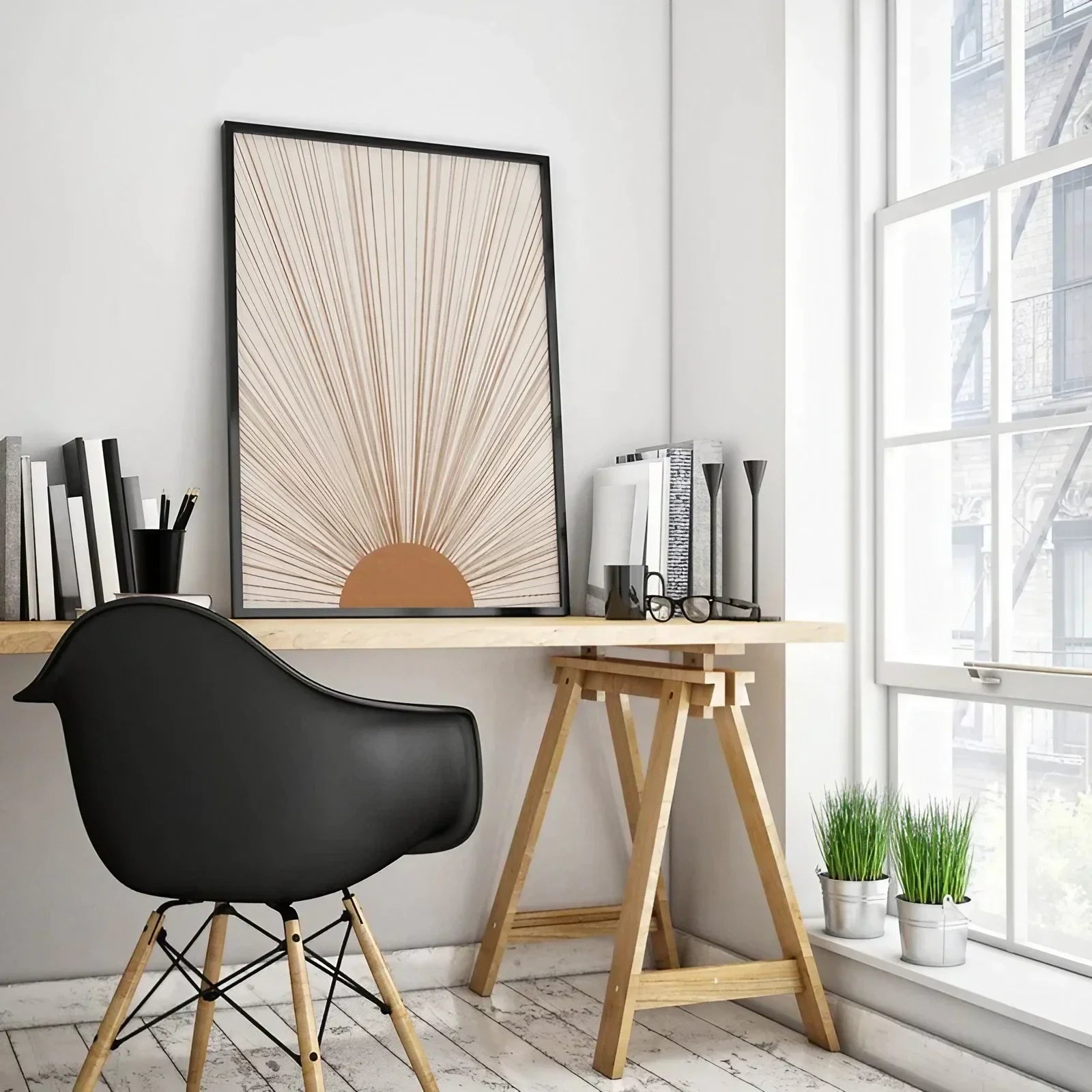 Large Boho Sun Art Brown Wall Frame