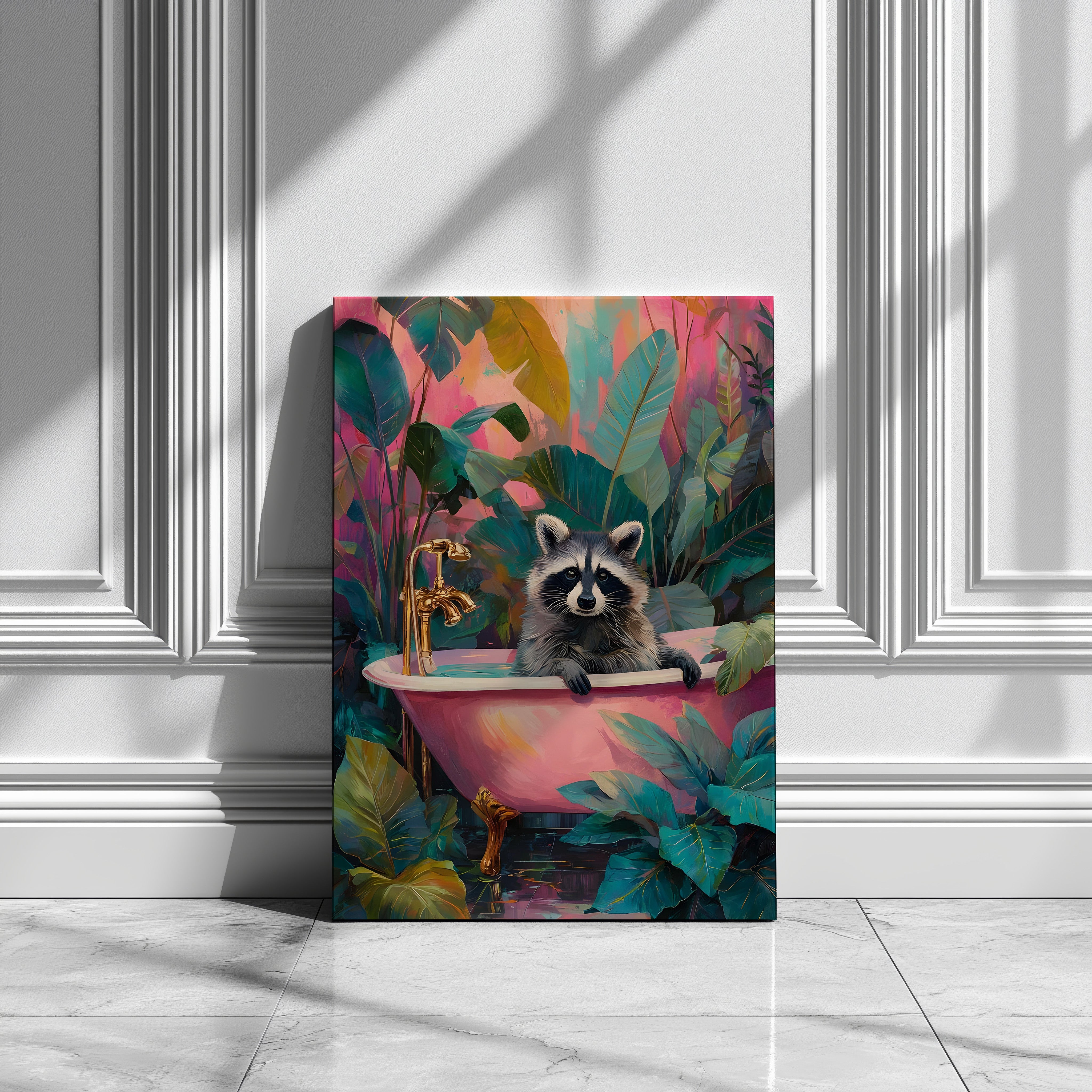 RACCOON IN PINK BATHTUB