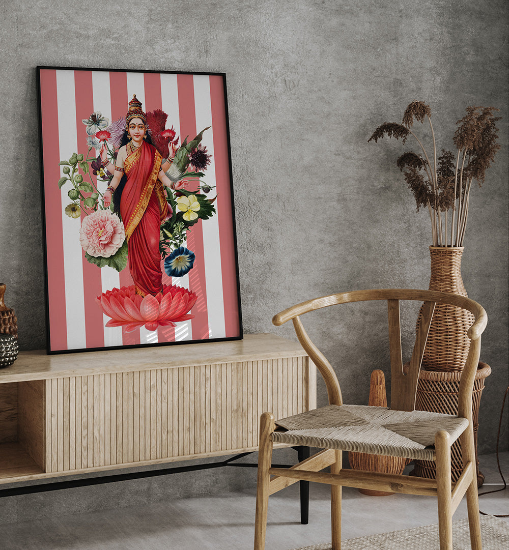 LAKSHMI A FLORAL TRIBUTE , INDIAN ART PAINTINGS