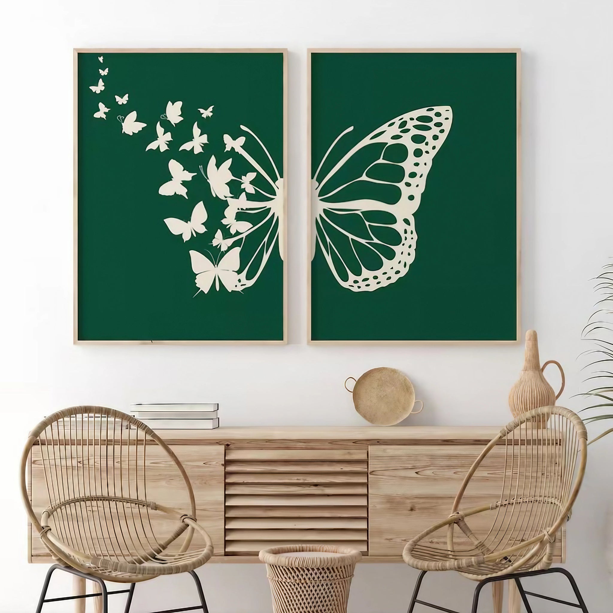 Abstract Botanical Butterfly Saga Green Bedroom Wall Decor Wall Art Frames