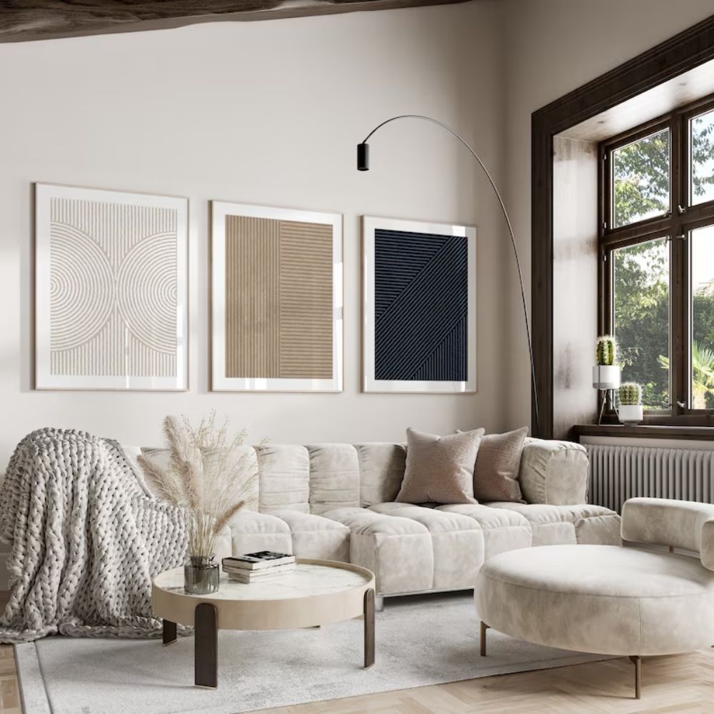 Modern Neutral Abstract wall Wall Art Set of 3 Wall Frames