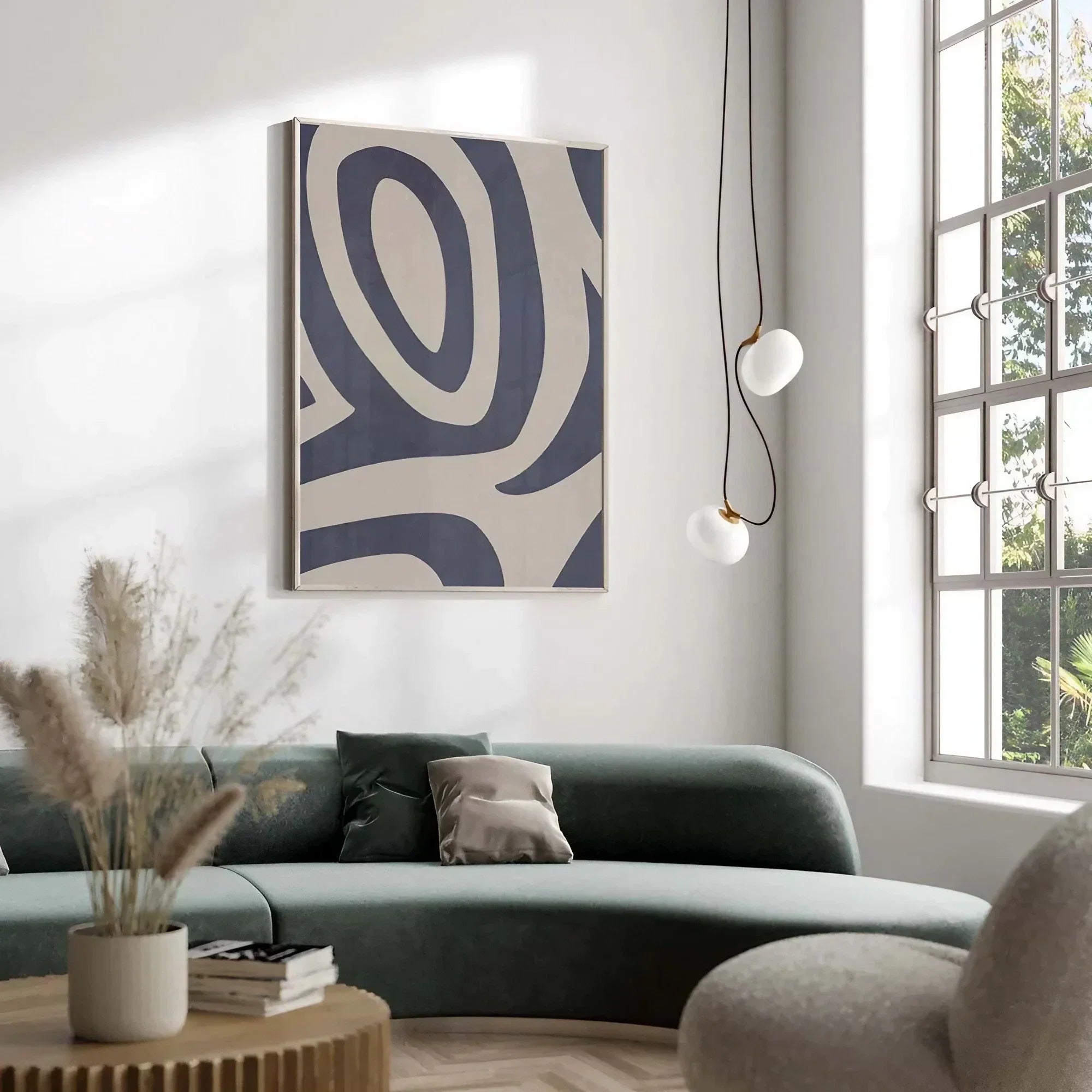 Blue Gray Abstract Art Set of 2 Tribal Pattern Decor Art Wall Frame