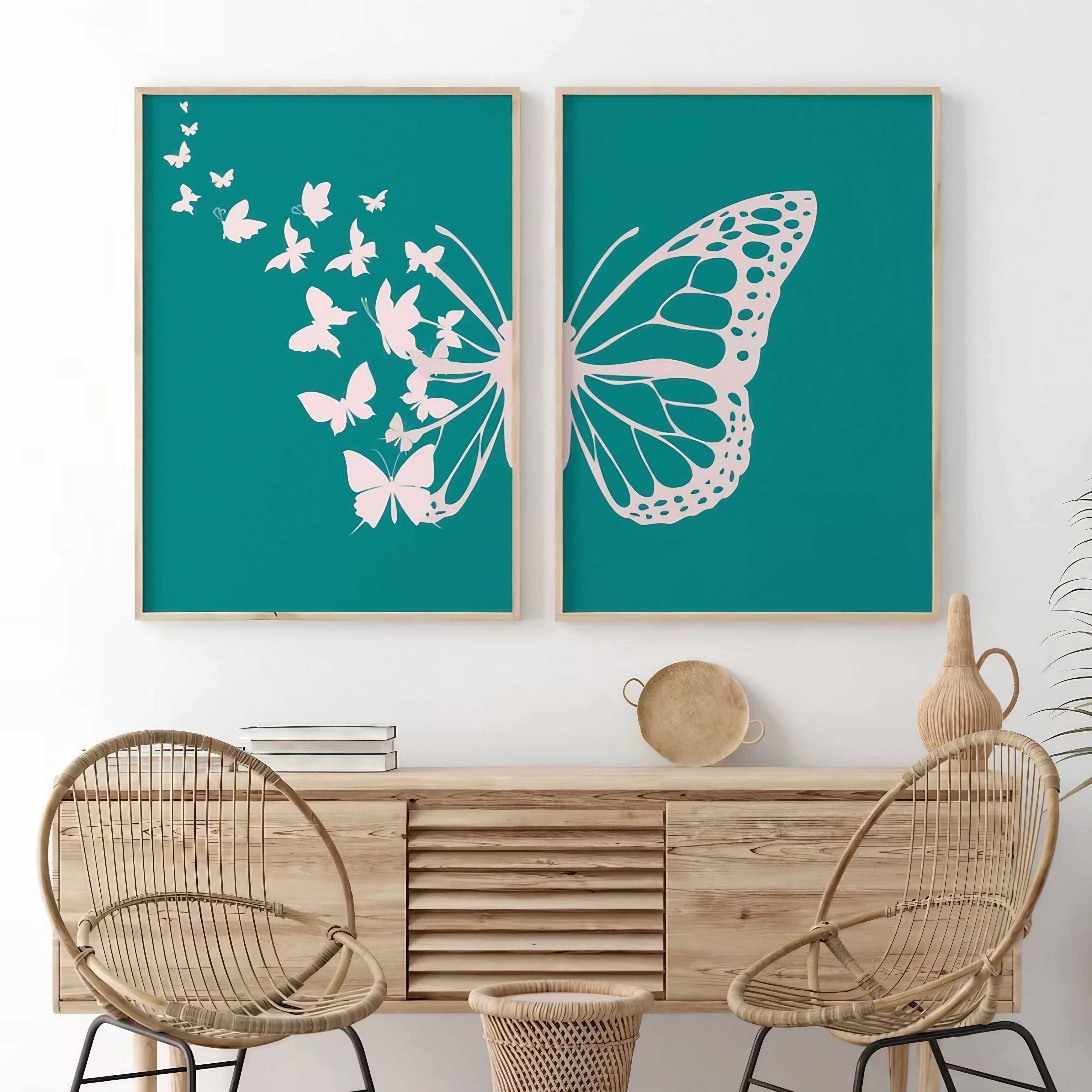 Abstract Botanical Butterfly Bedroom Wall Decor Wall Art Frames