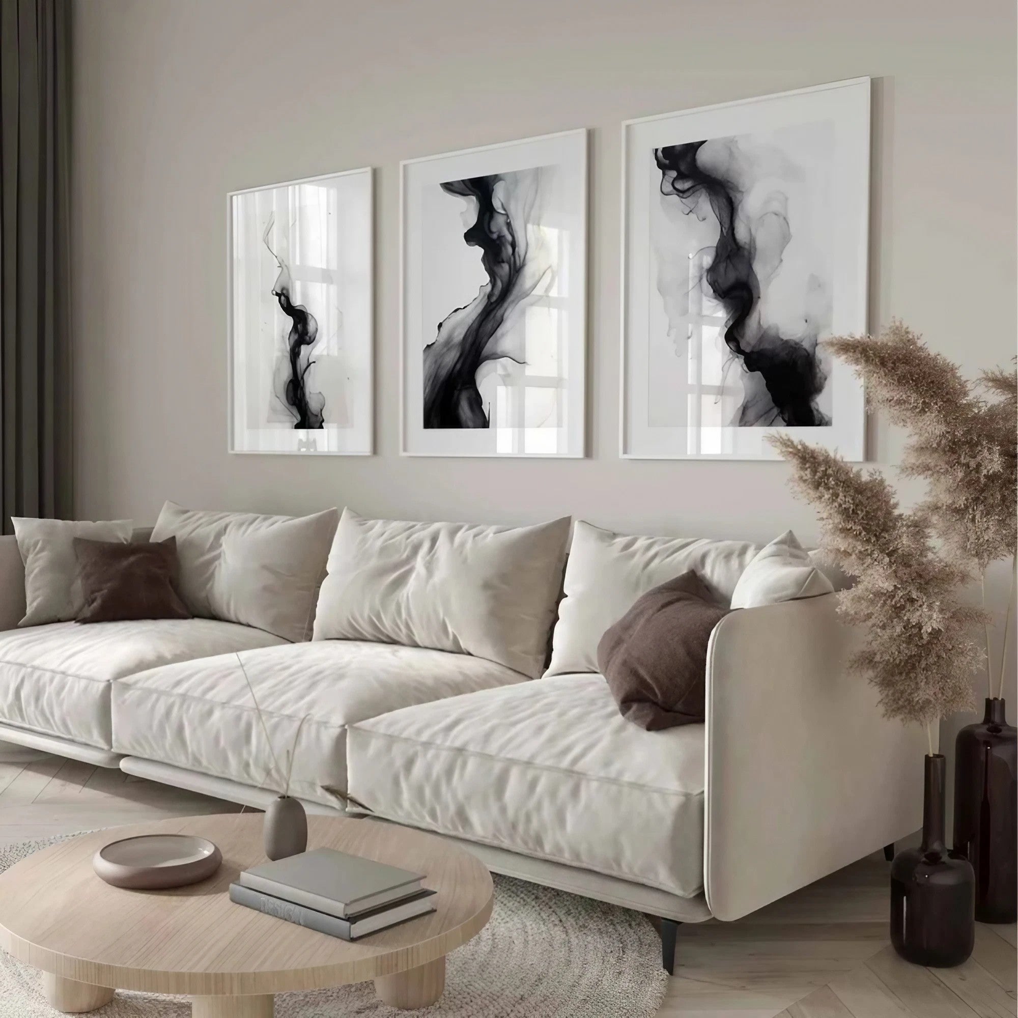 Modern Simple Minimal Gallery Wall Art Set of 3 Black and White Wall Frames