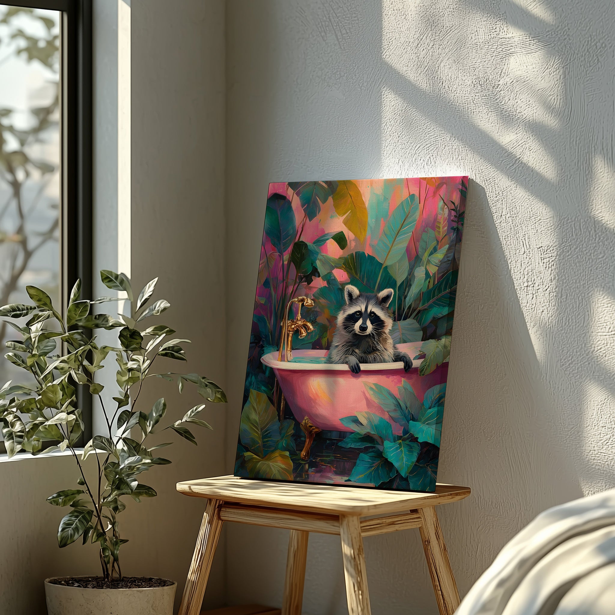 RACCOON IN PINK BATHTUB