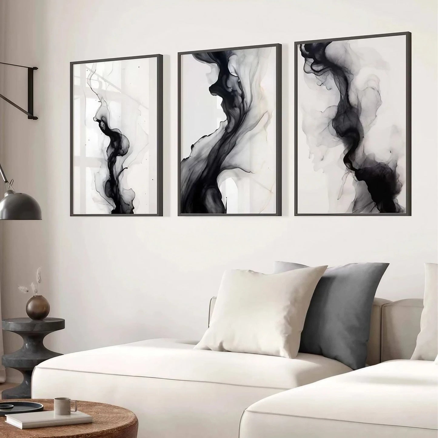 Modern Simple Minimal Gallery Wall Art Set of 3 Black and White Wall Frames