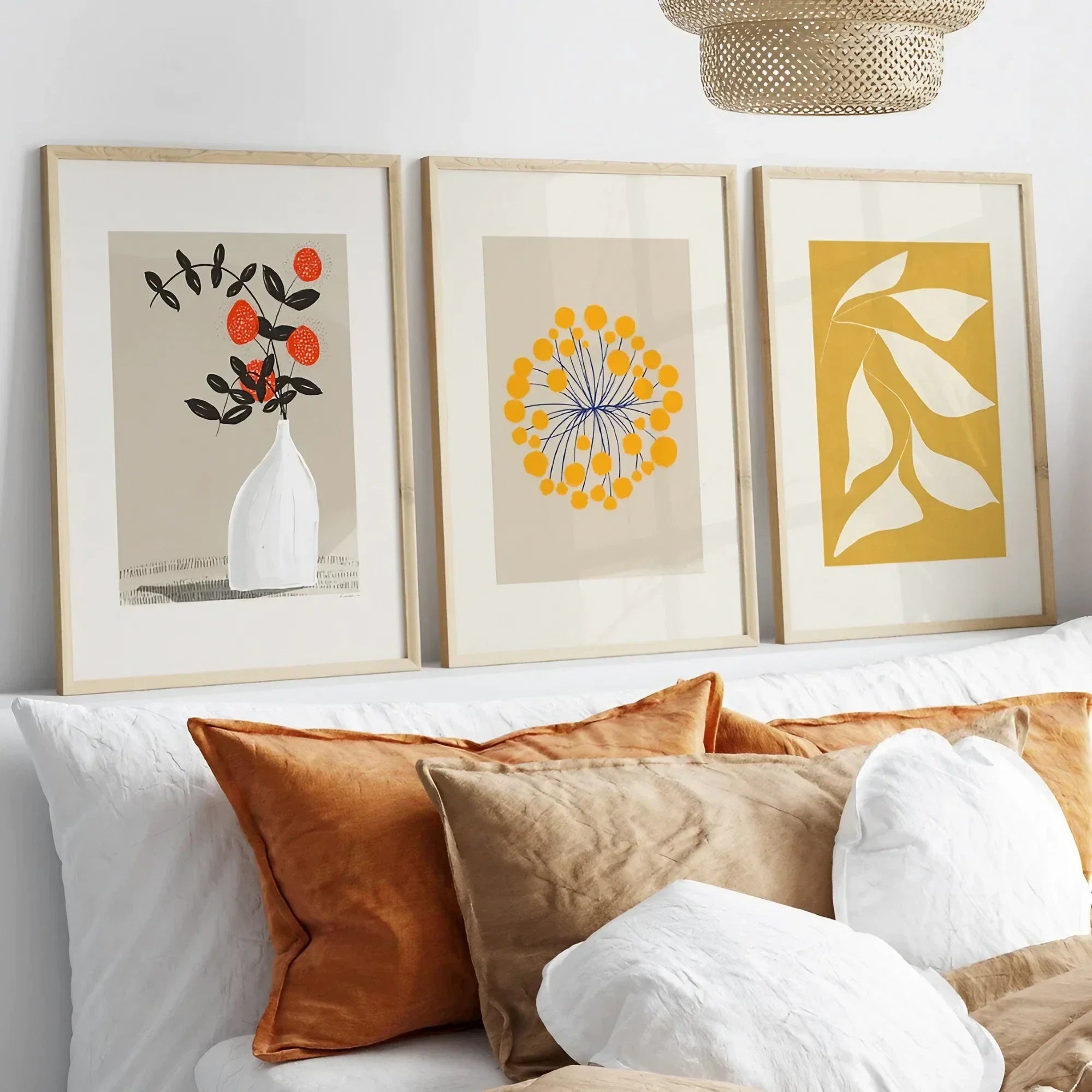 Botanical Floral Wild Flower Wall Art Set of 3 Modern Wall Frames