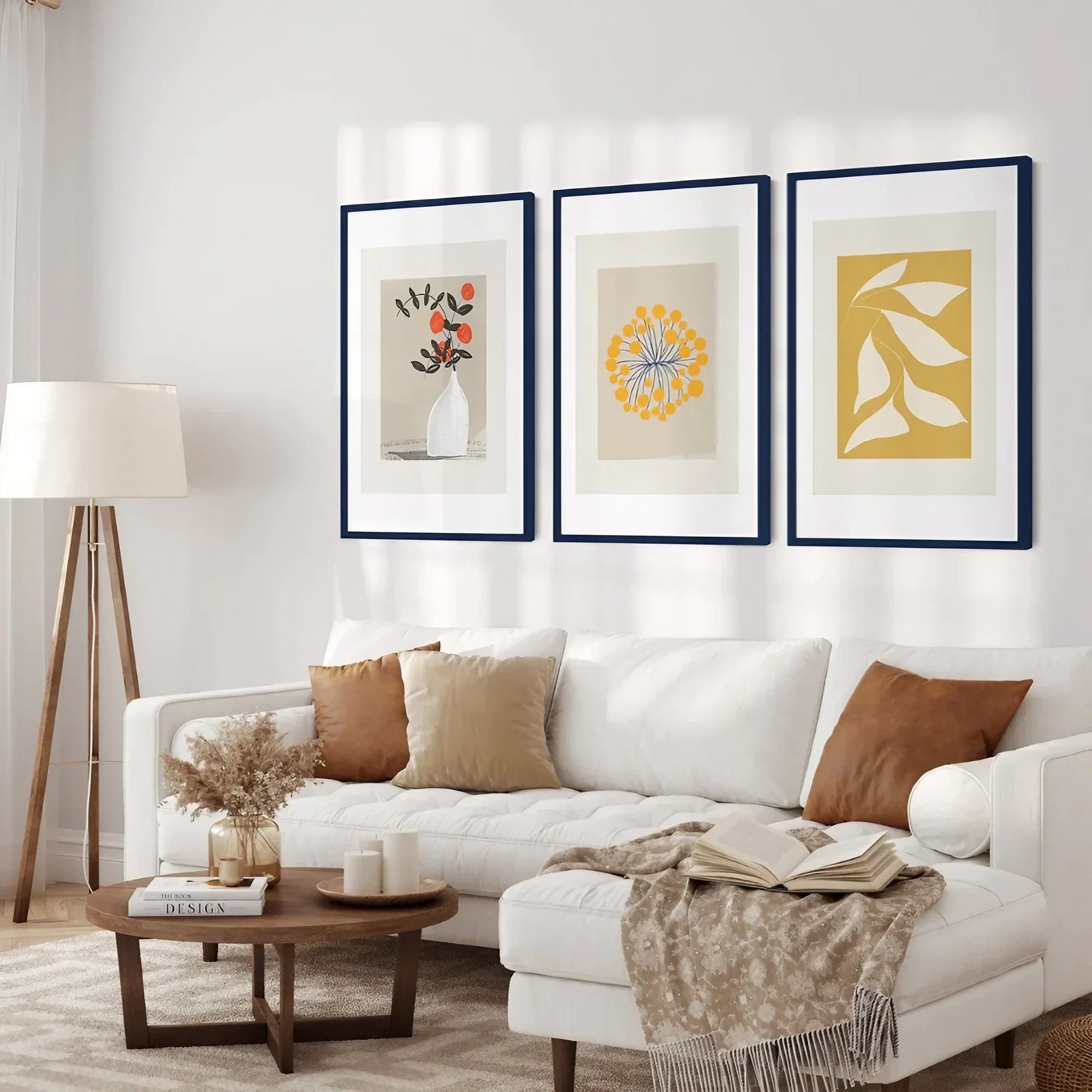 Botanical Floral Wild Flower Wall Art Set of 3 Modern Wall Frames