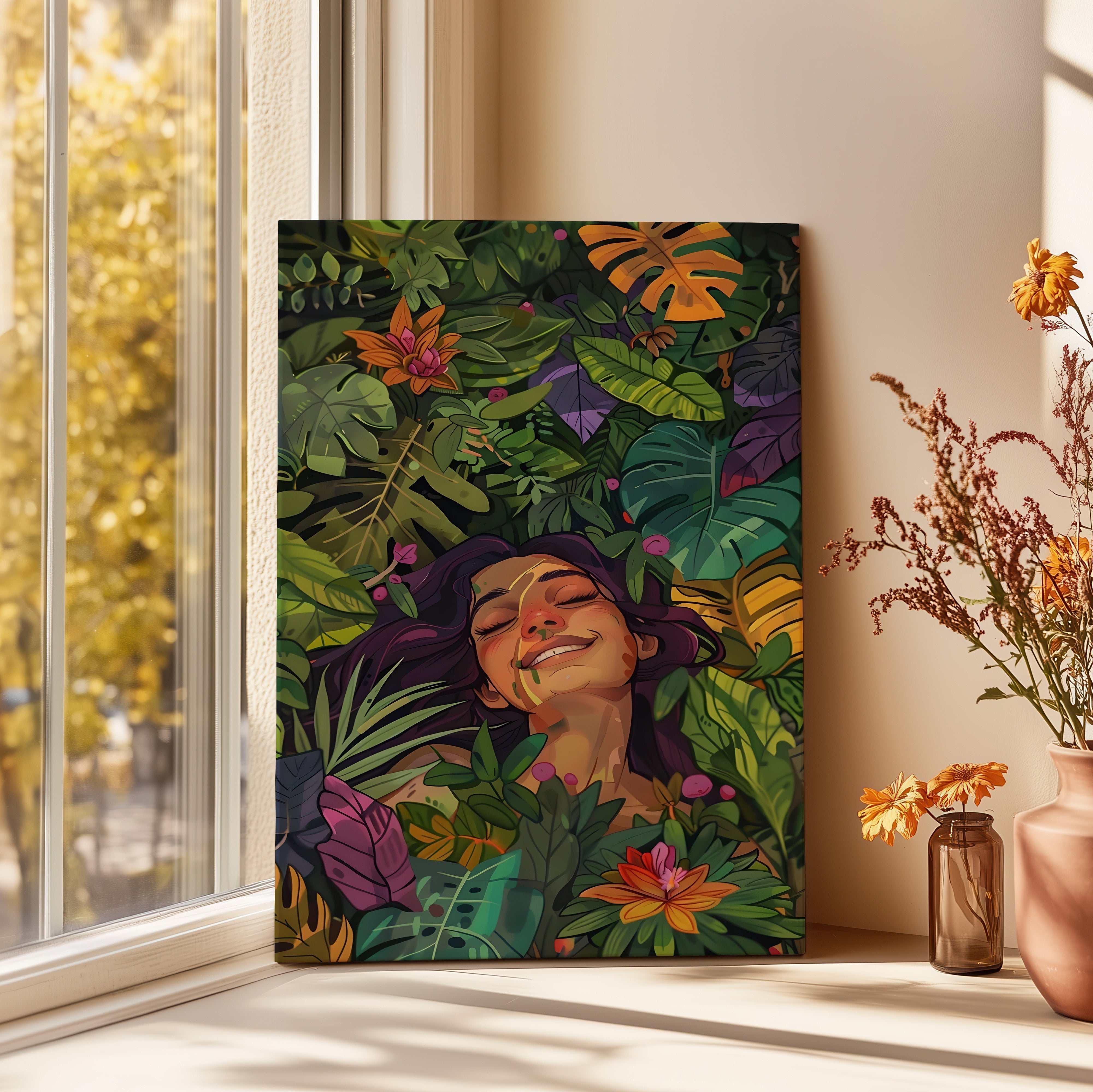 GIRL SLEEPING IN LEAVES
