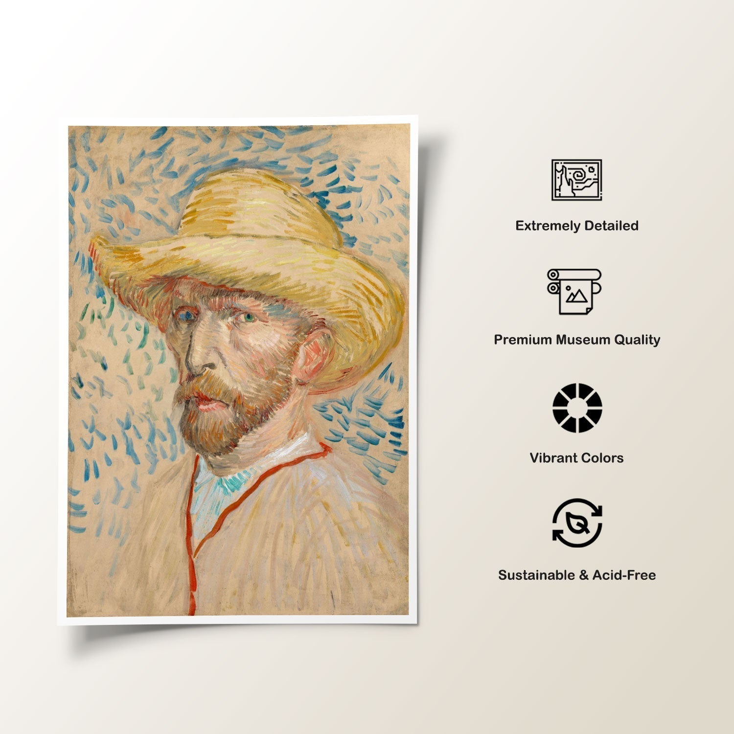 Self Portrait with a Straw Hat, Vincent Van Gogh Painting