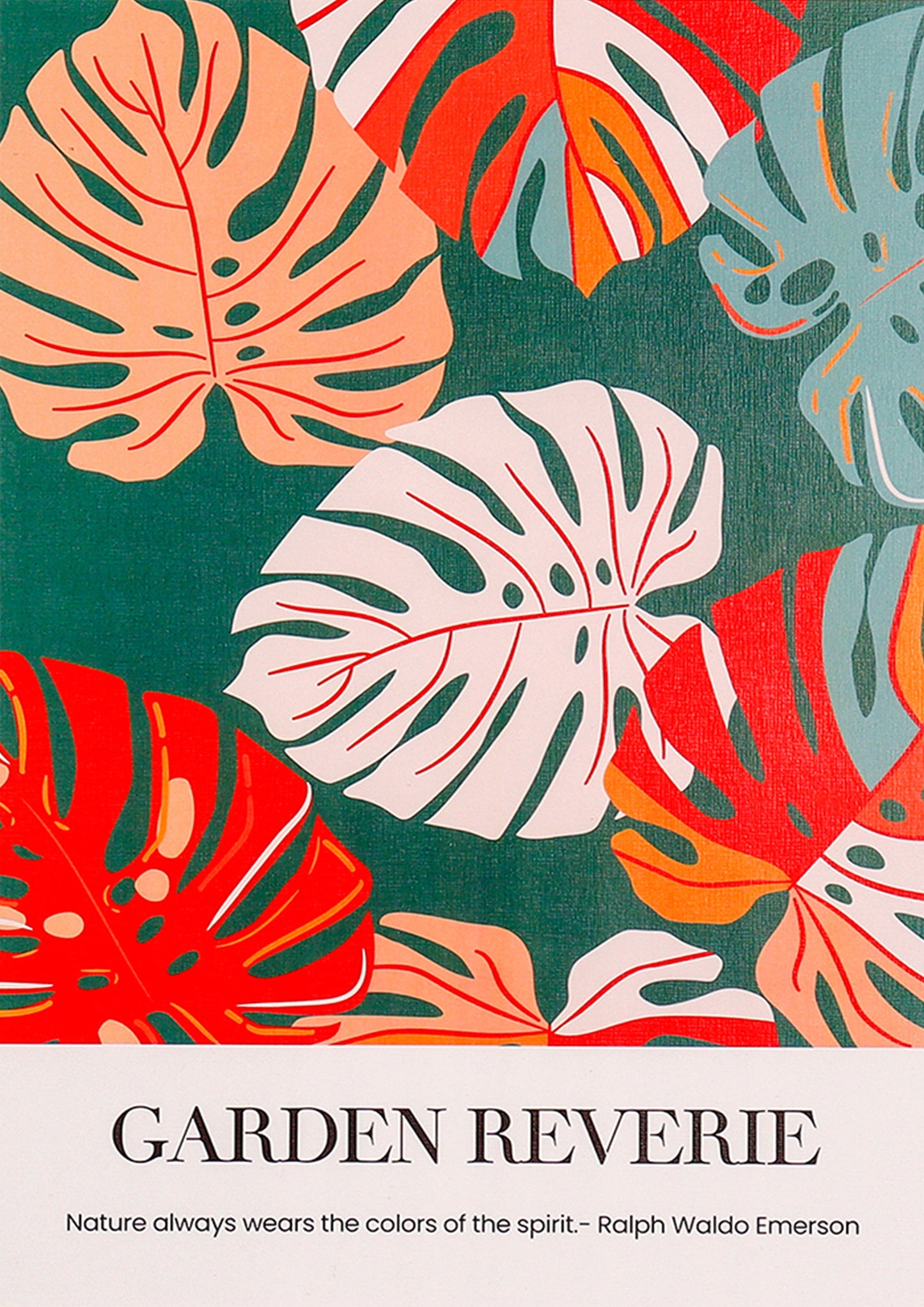 Tropical Foliage in Vibrant Hues Amidst a Tranquil Green Backdrop Wall Poster