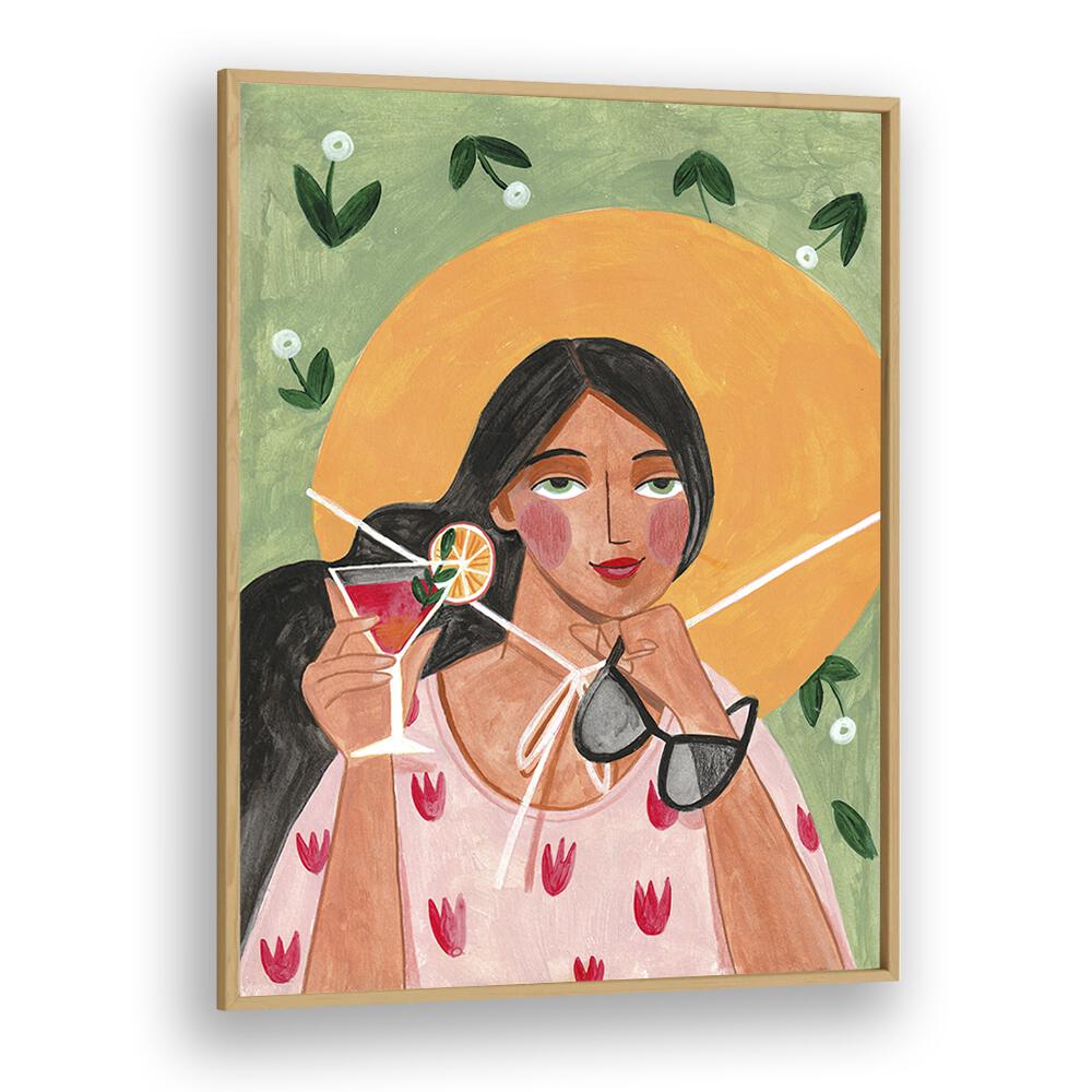Abstract modern bohemian WOMAN WITH COCKTAIL, PORTRAITS by Caroline Bonne Muller, showcasing artistic elegance and style.