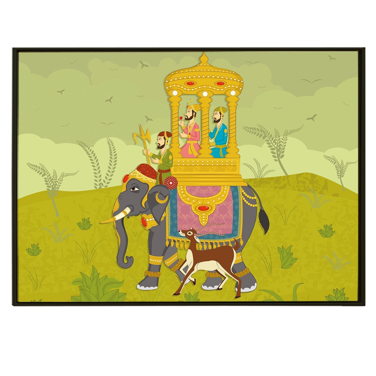 Witnessing Grandeur: Crowds Gather as the Maharaja Leads a Procession on Elephant Back Artwork. Adds sophistication to your decor.