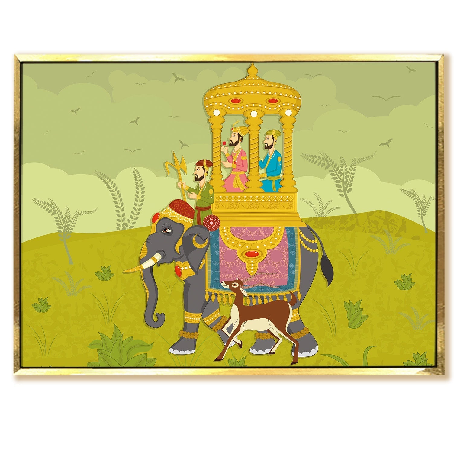 Witnessing Grandeur: Crowds Gather as the Maharaja Leads a Procession on Elephant Back Artwork. Adds sophistication to your decor.