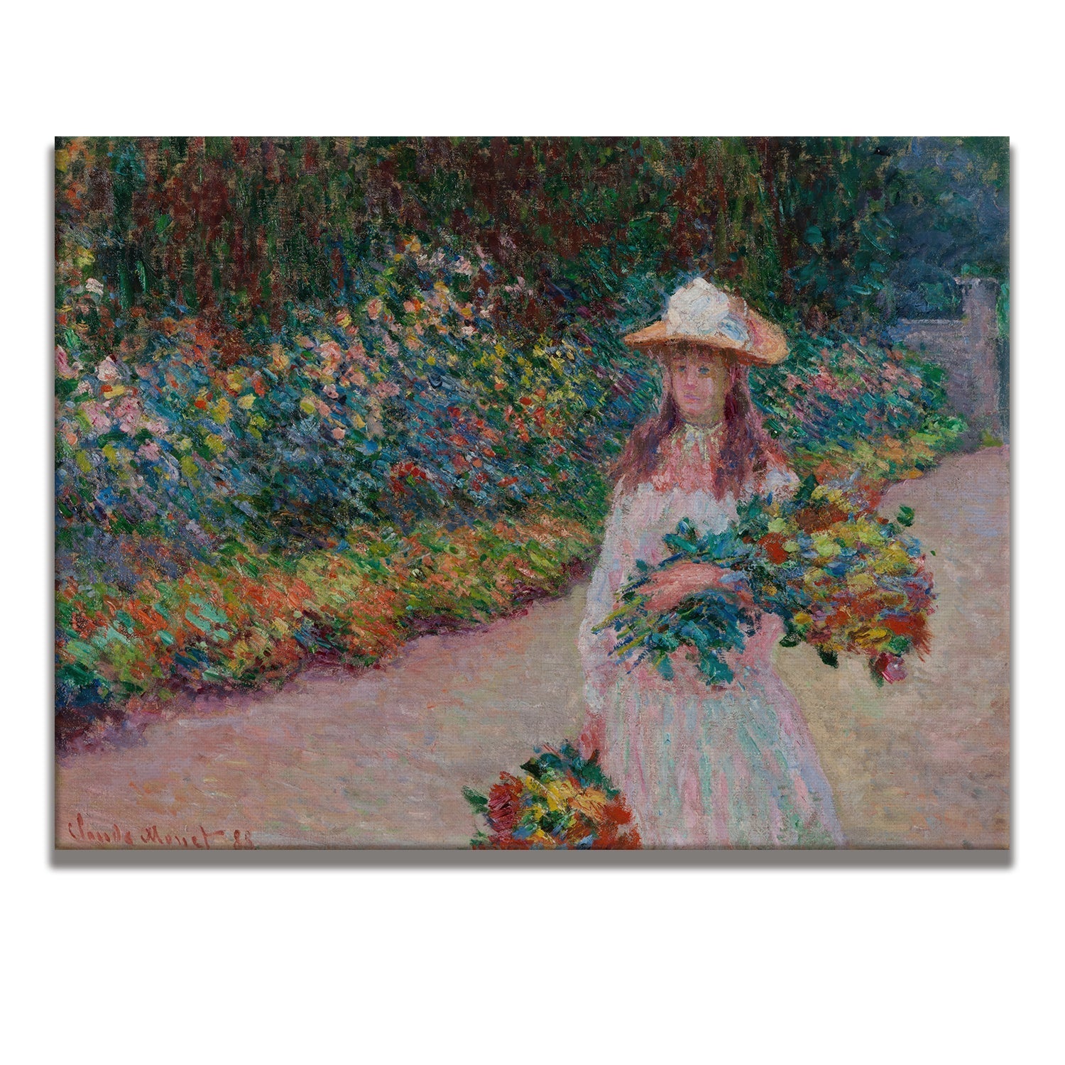 Modern Framed Canvas Prints of Claude Monet Paintings Reproduction Abstract Floral Artwork Garden Pictures View on Canvas Wall Art For Living Room Office Home Decor.