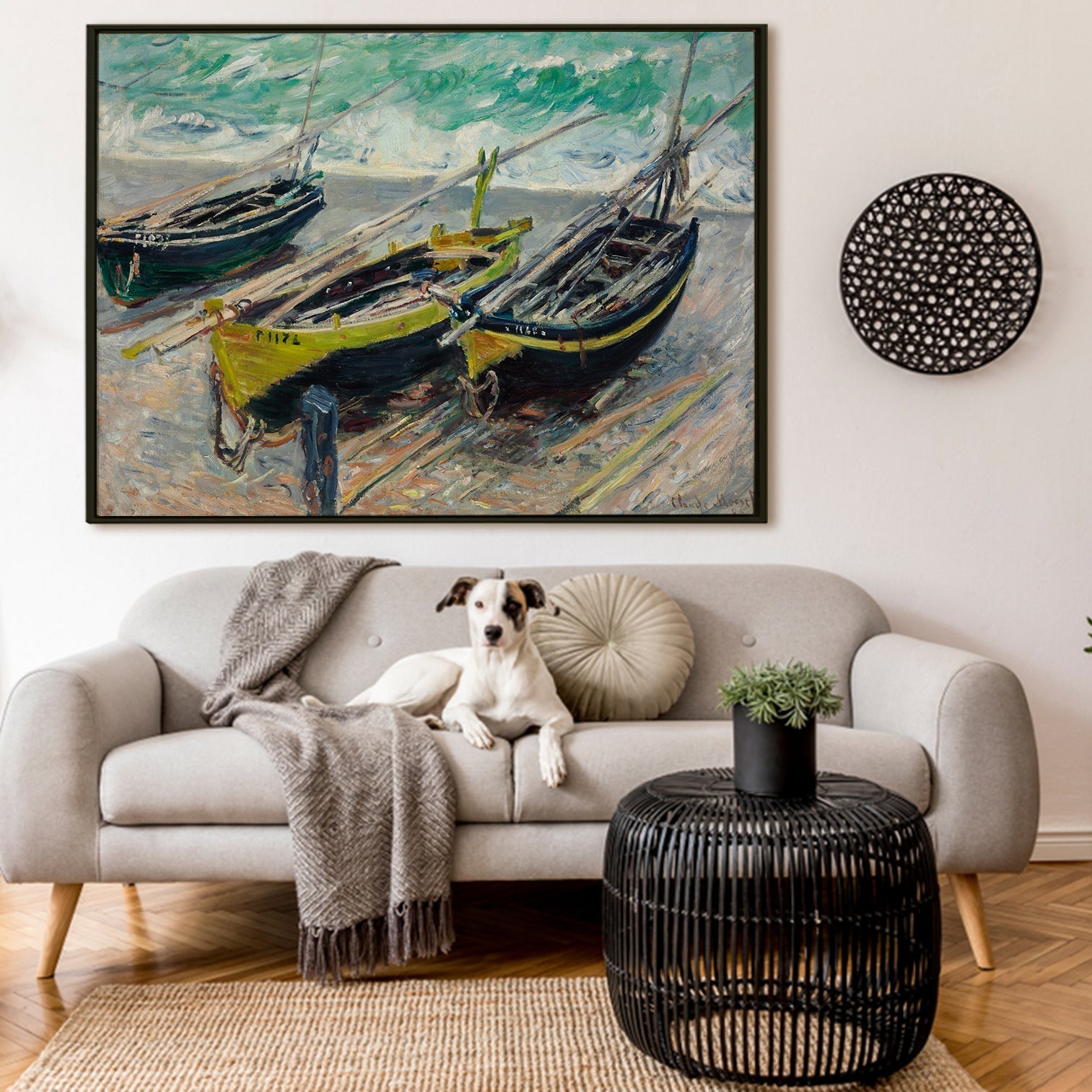 Three Boats Canvas Print Wall Art Claude Monet Modern Classic and Unique Art Print Picture Artwork Framed For Living Room Office Home Decor.